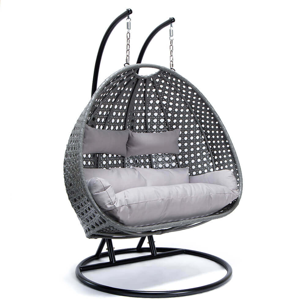Polyrattan Hängesessel mit Regenabdeckung TWIN - Grau für 2 Personen