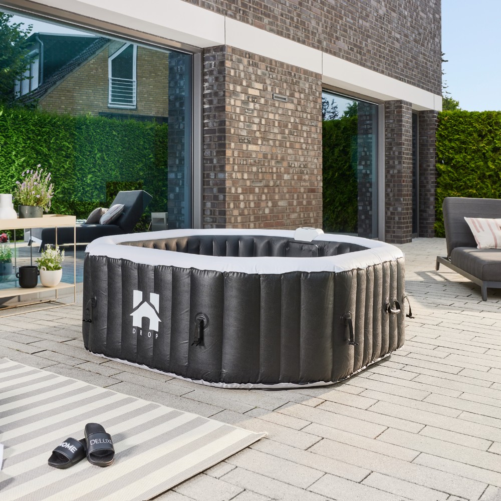 Outdoor Whirlpool DROP inkl. Kissen, Getränkehalter und Sonnendach - ⌀185 cm Schwarz