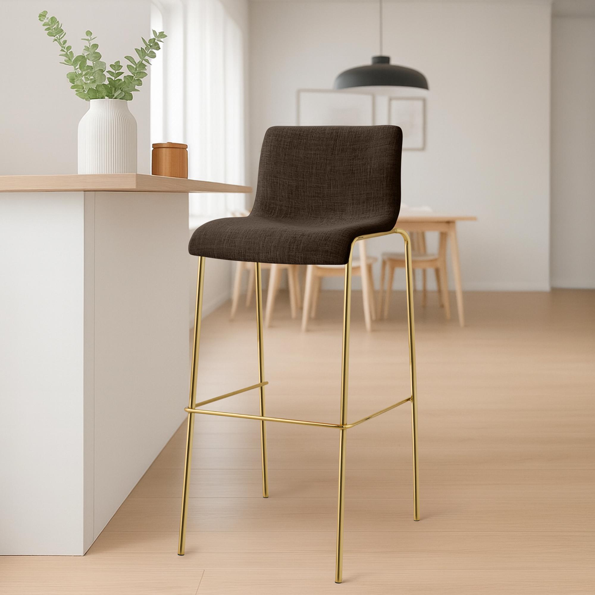 2er Set Barhocker Hoover Stoff 4-Fuß Gold, braun