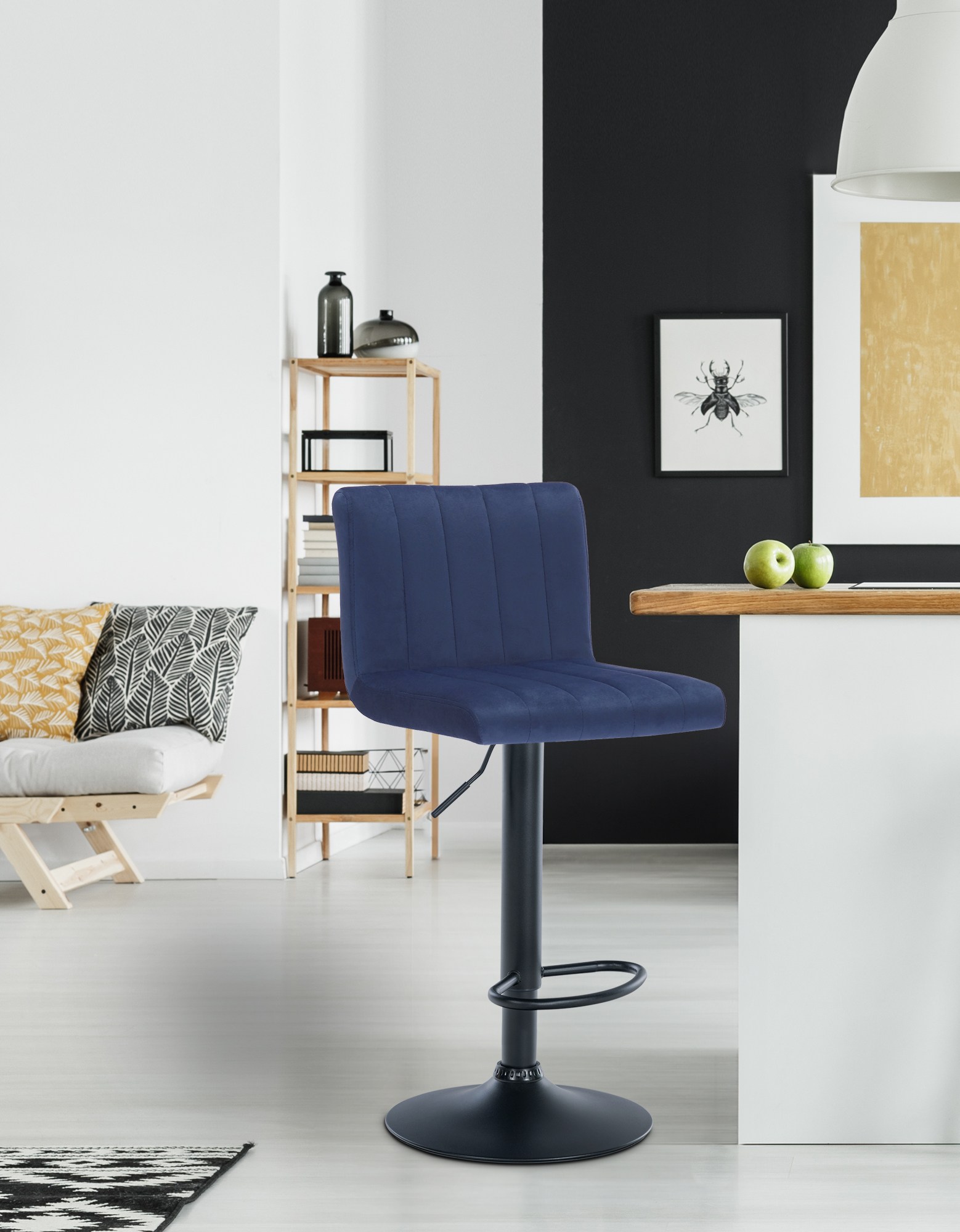 2er Set Barhocker Jamie Samt, blau