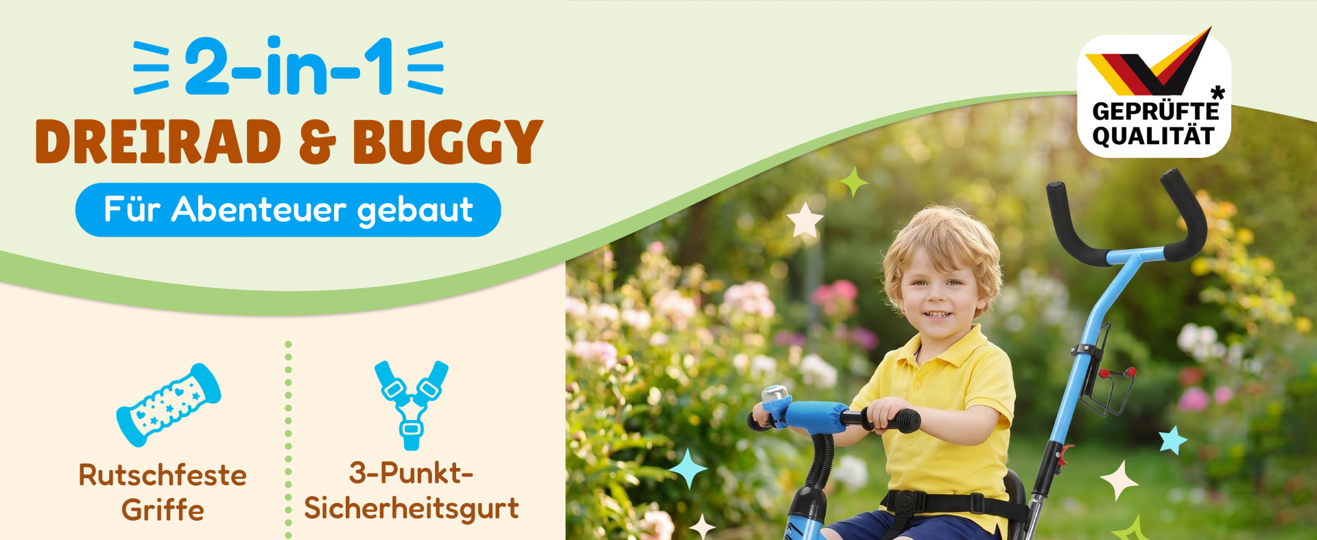 Kinderdreirad Raceline Blau Metall Schiebestange