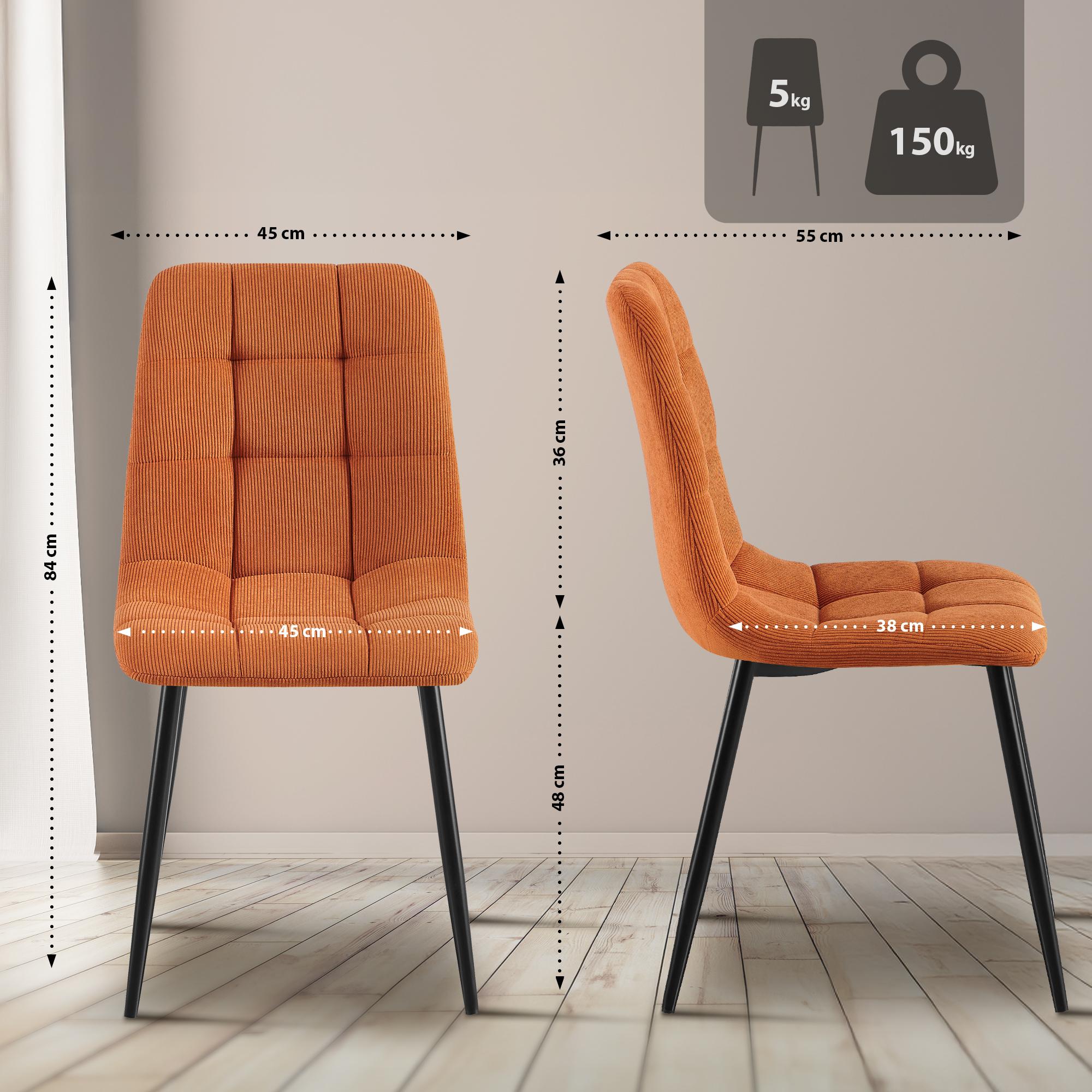 4er Set Esszimmerstuhl Tilde Cord, orange