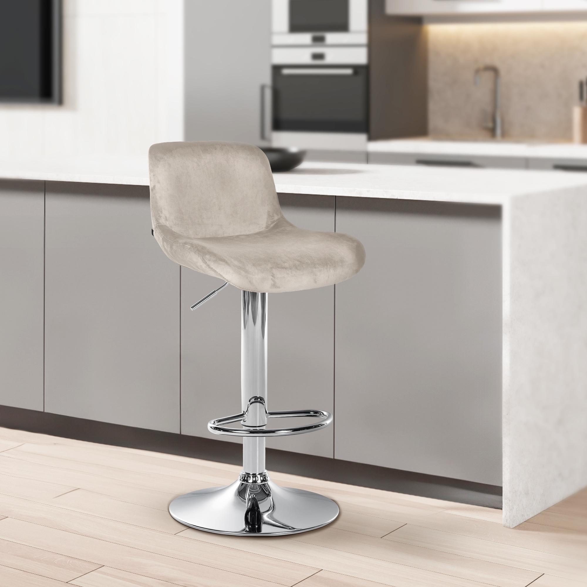 2er Set Barhocker Solon Chrom Samt, creme
