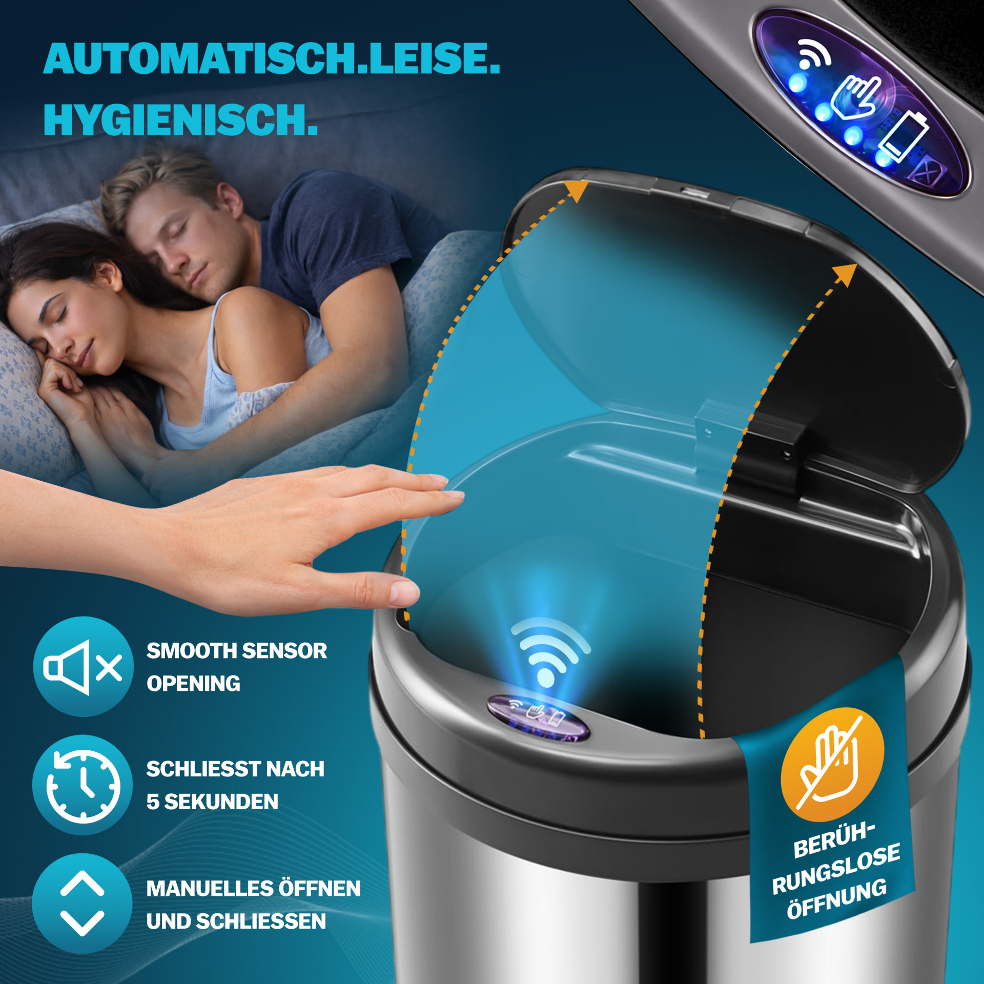 Sensor Mülleimer Silber Edelstahl 30L