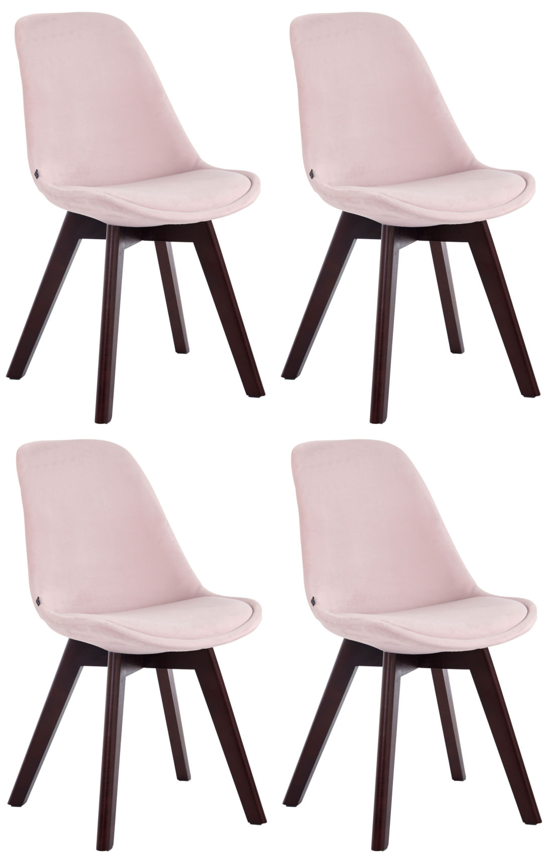 4er Set Besucherstühle Borneo V2 Samt walnuss, pink