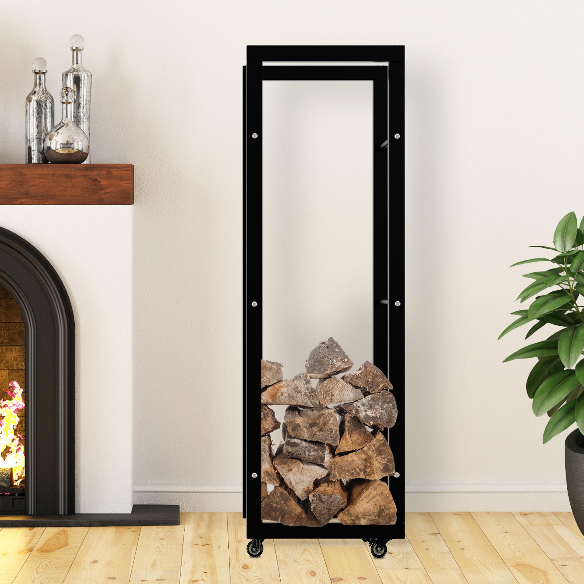 Kaminholzständer Keri mit Rollen 25x40x125, schwarz