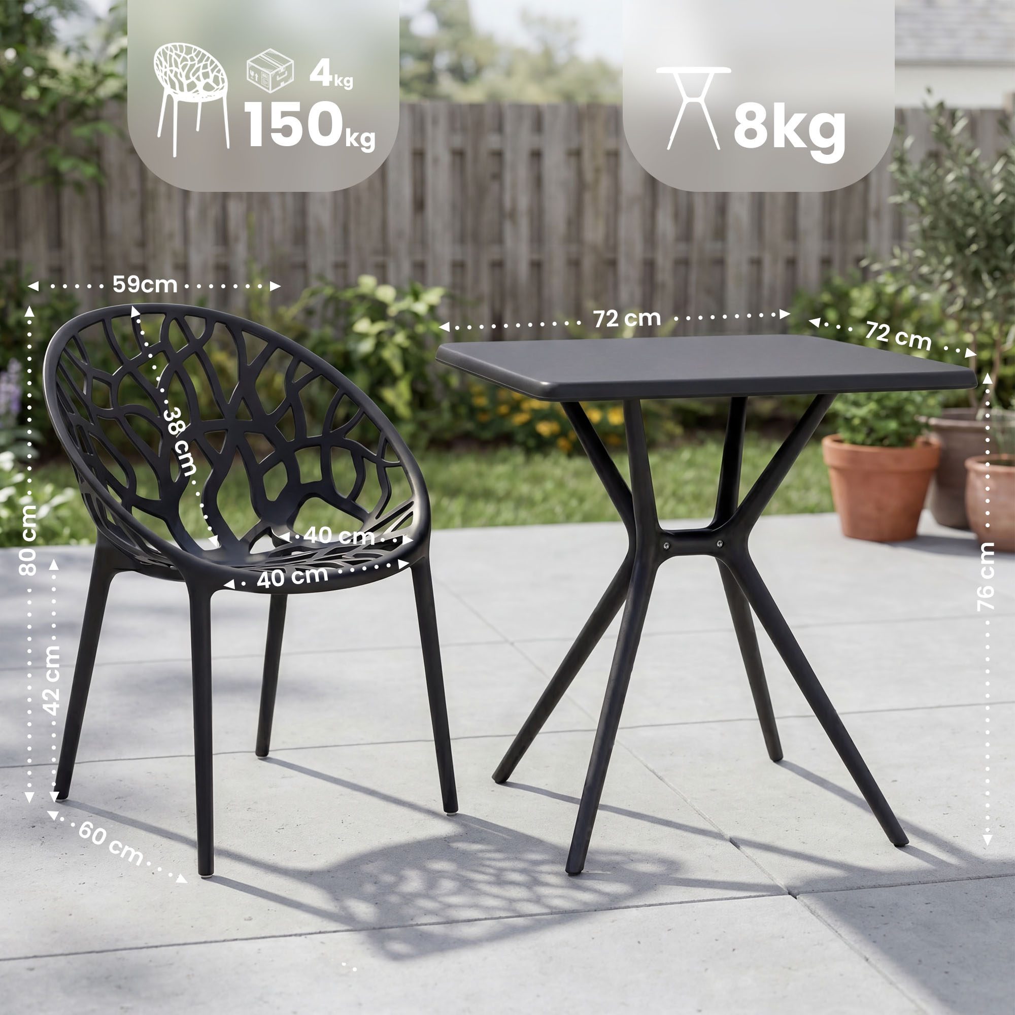 Gartenmöbel-Set Lumera mit 2 Stühlen, schwarz