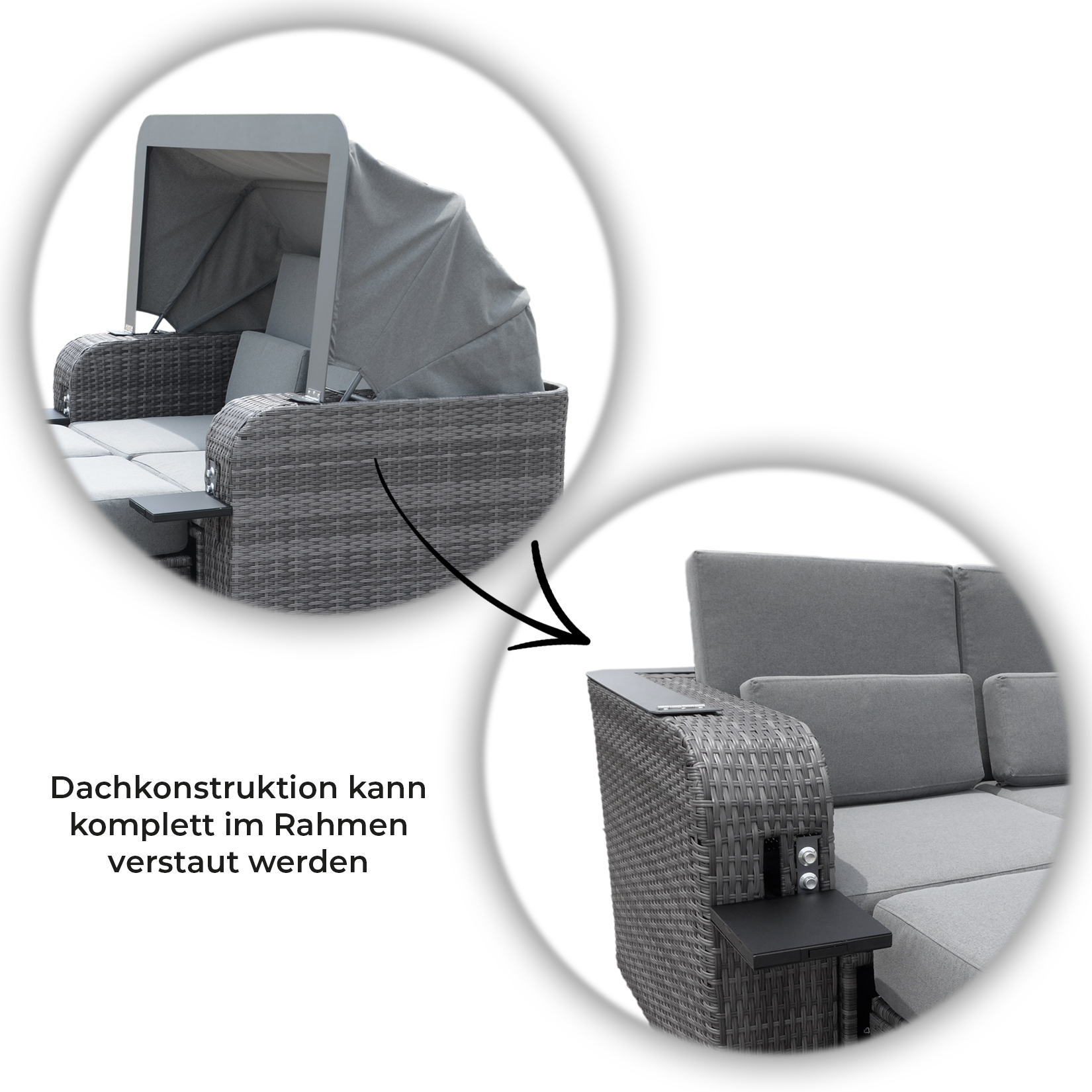 Strandkorb mit Liegefunktion und Abdeckung HOLBY - Grau