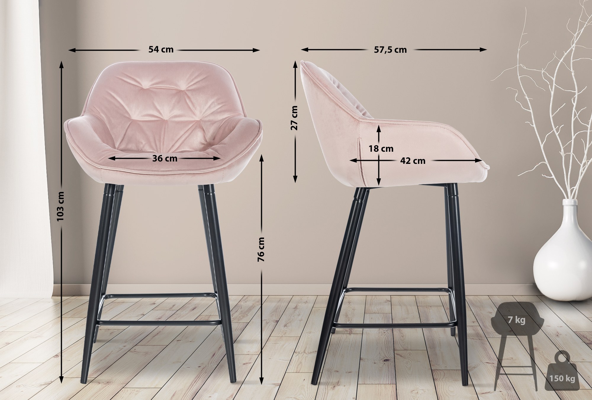 Barhocker Gibson 76 Samt, pink