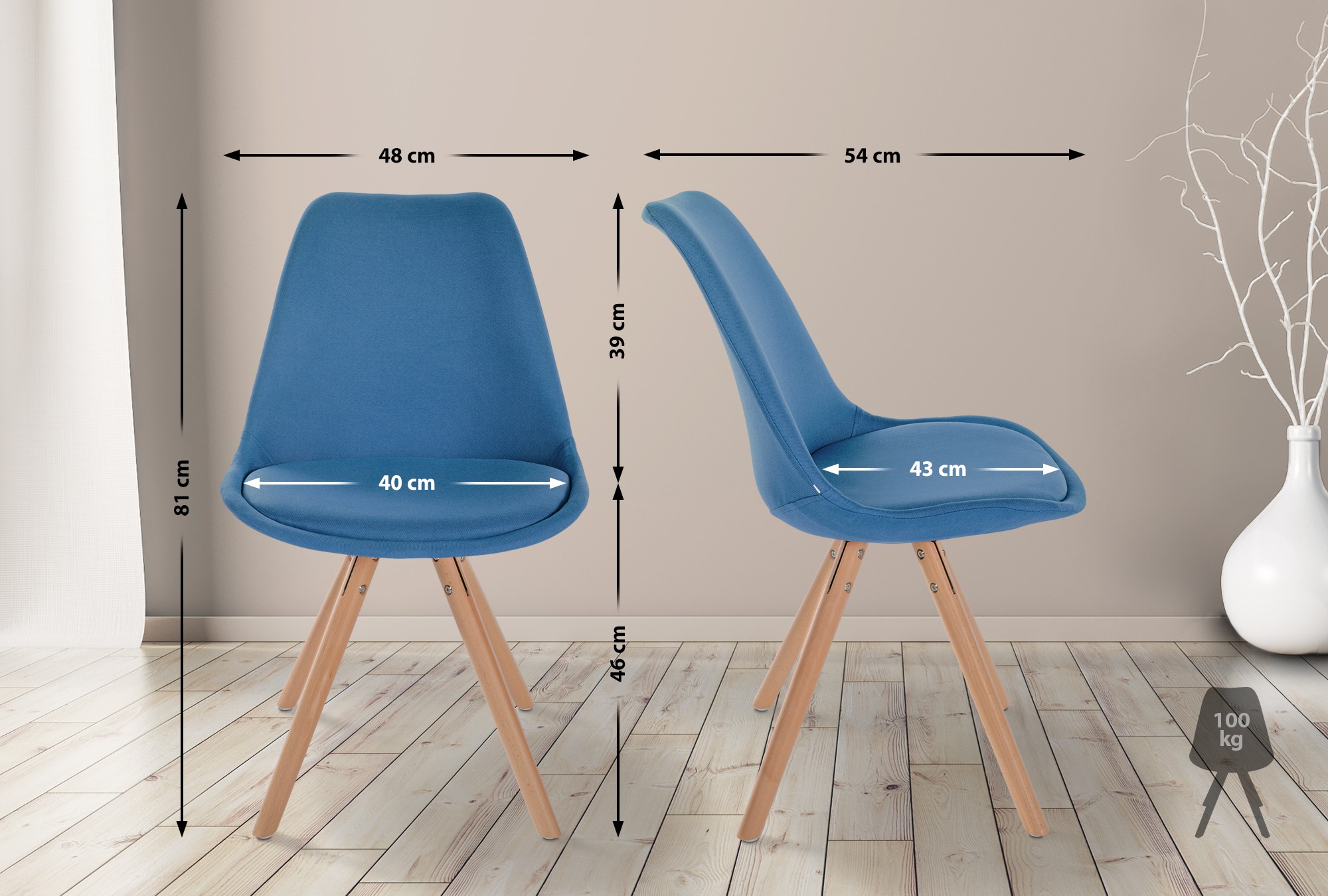 Stuhl Sofia Stoff Rund, blau
