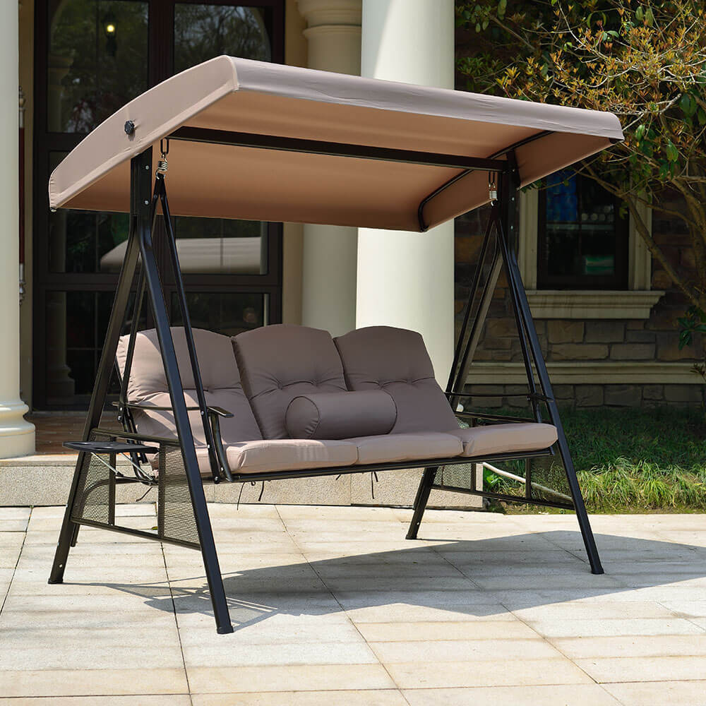 Hollywoodschaukel 3-Sitzer DESCANSO - 115 x 198 cm Beige mit Abdeckung