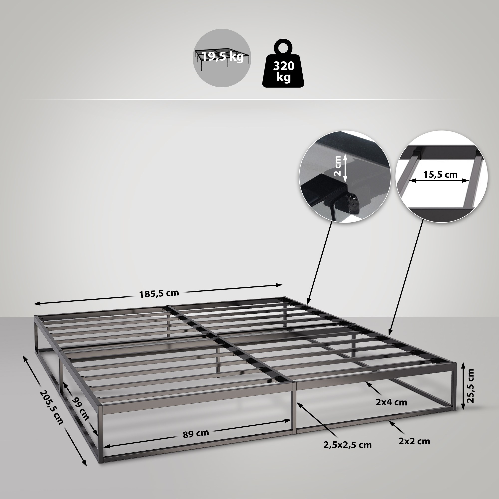 Metallbett Scala 200x180x25 cm, schwarz