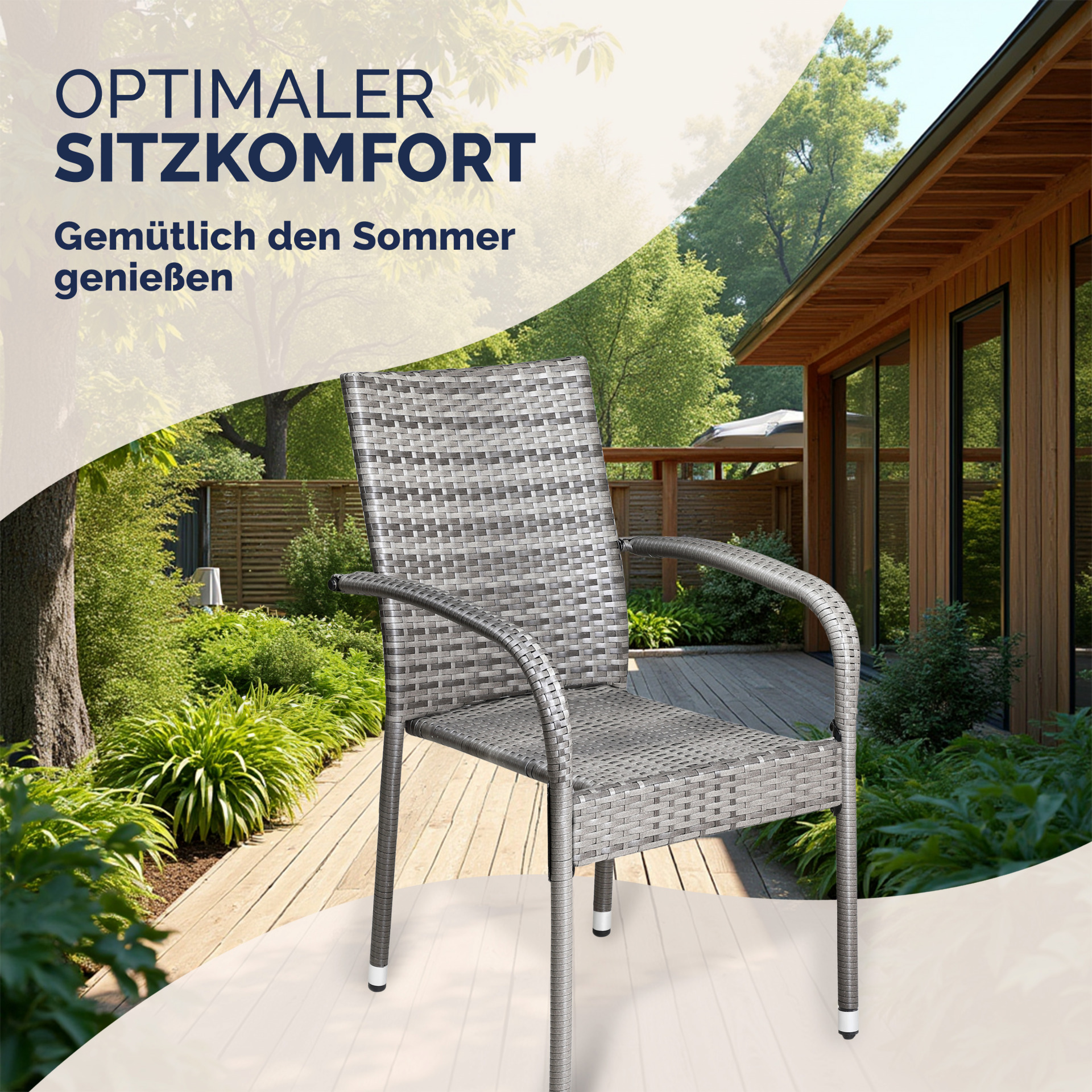 Polyrattan Stapelstuhl Comfort 4er-Set Grau
