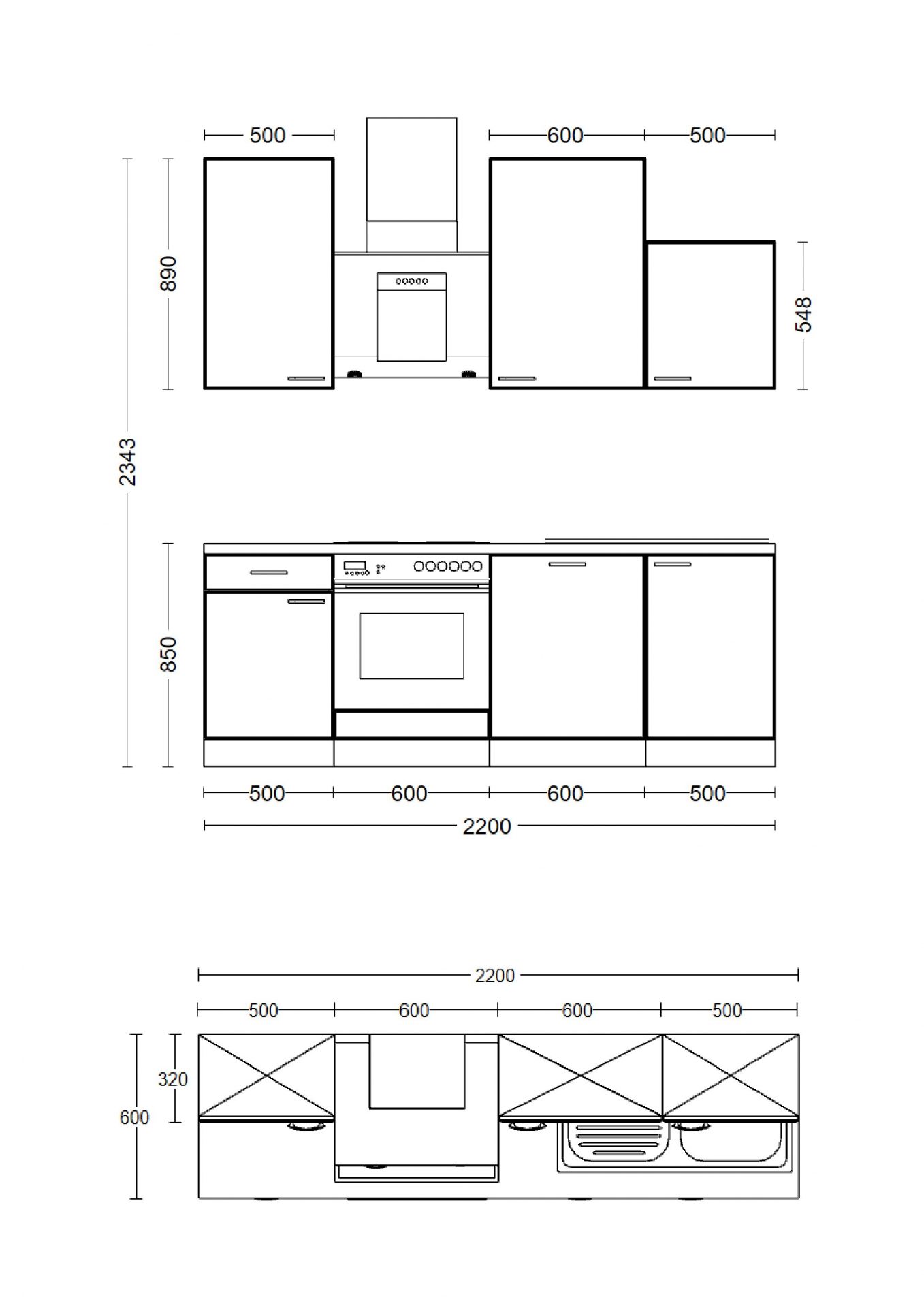 Küchenzeile Avila 220 cm mit E-Geräten