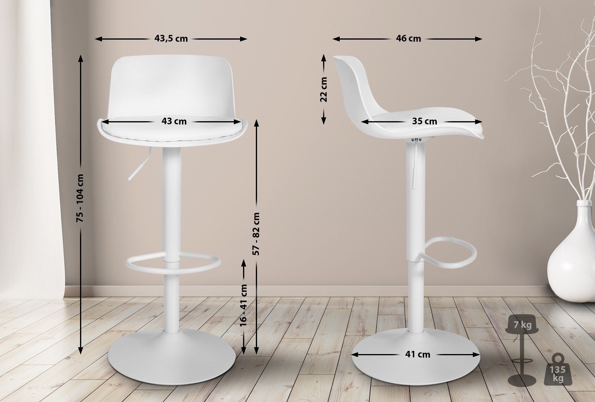2er Set Barhocker Almada Kunstleder, weiß