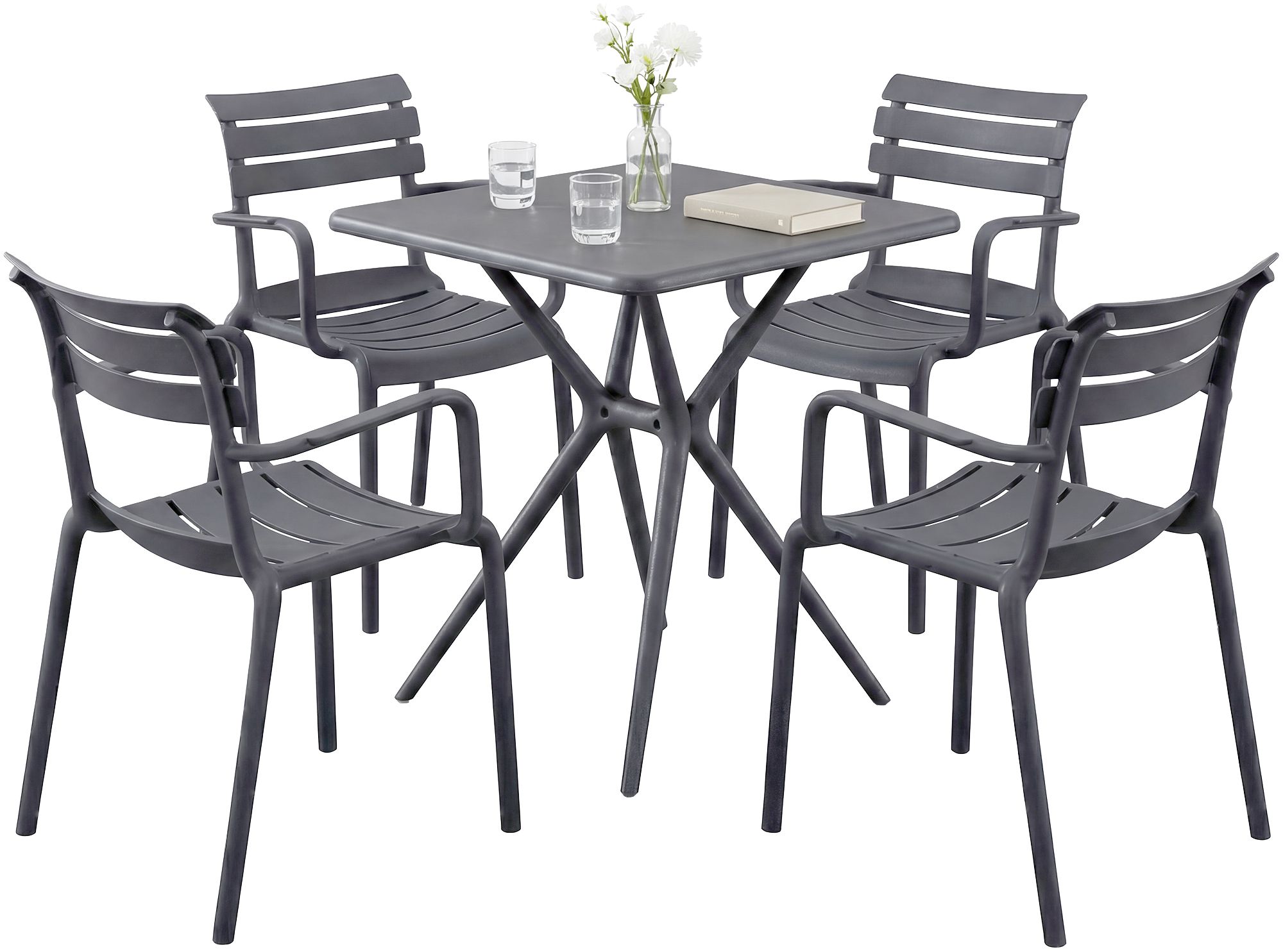 Gartenmöbel-Set Avena mit 4 Stühlen, dunkelgrau