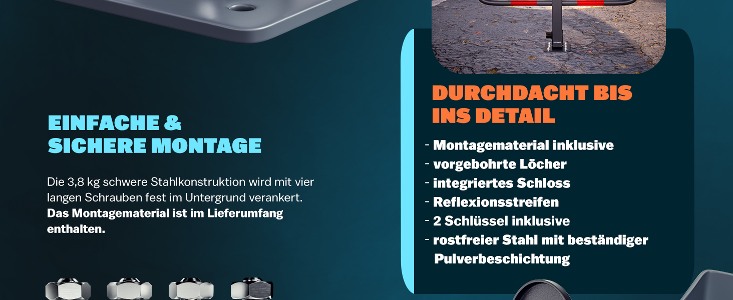 Parkplatzsperre Bogen inkl Schlüssel mit Standsockel