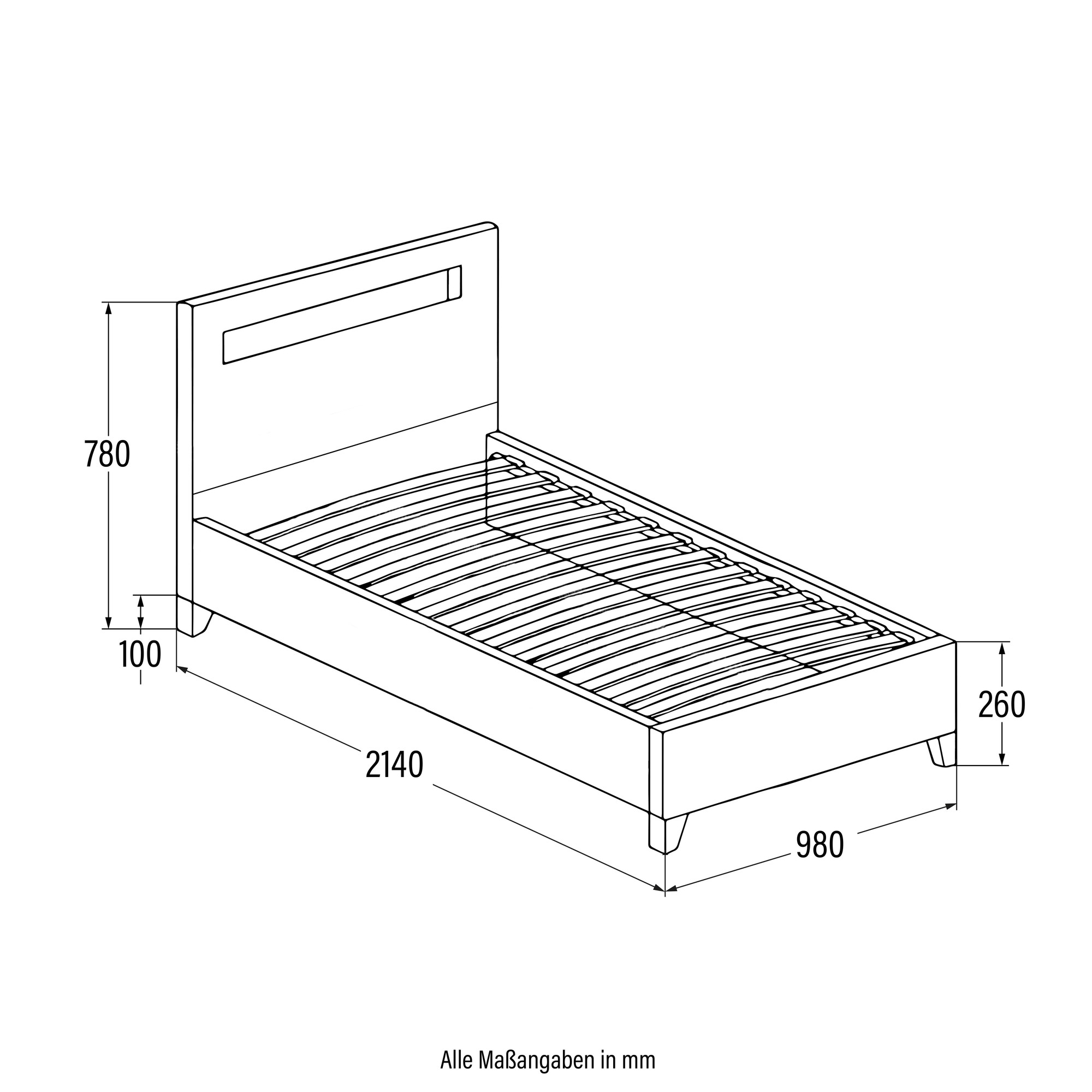 LED Bett ASTRO - 90 x 200 cm Dunkelgrau