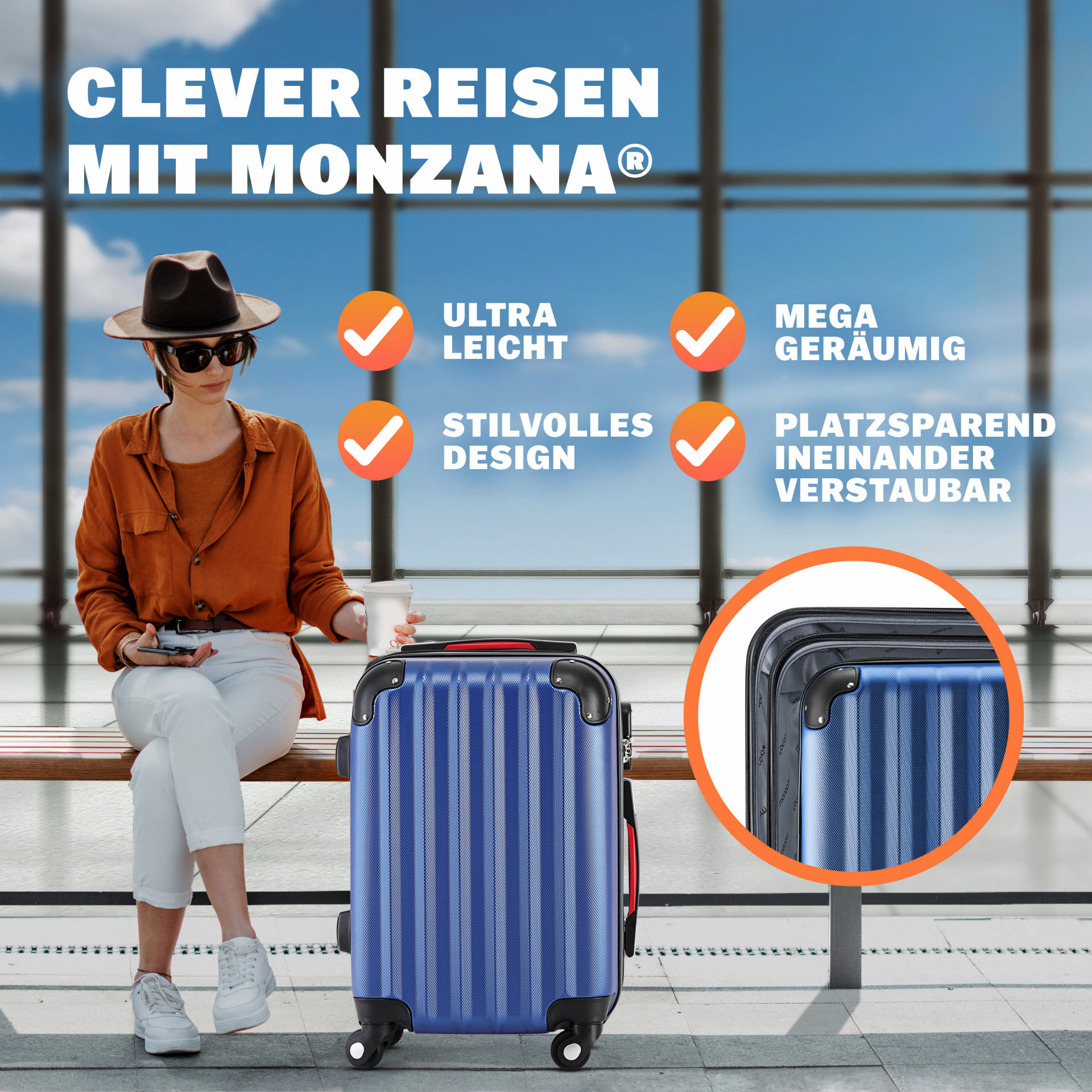 Hartschalenkoffer XL Rollen 360º Reisekoffer 90L Blau ABS