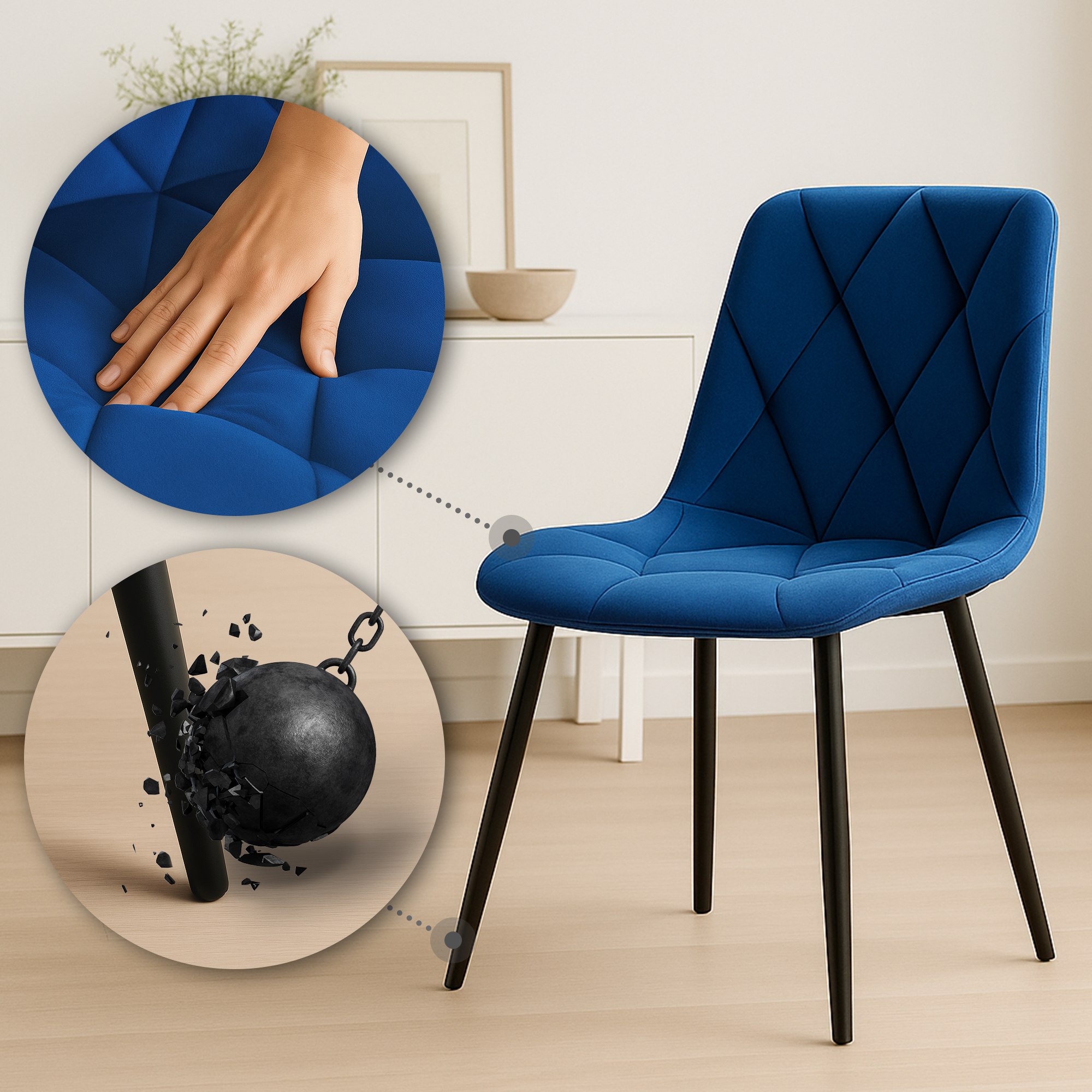2er Set Esszimmerstuhl Clairton Samt, dunkelblau