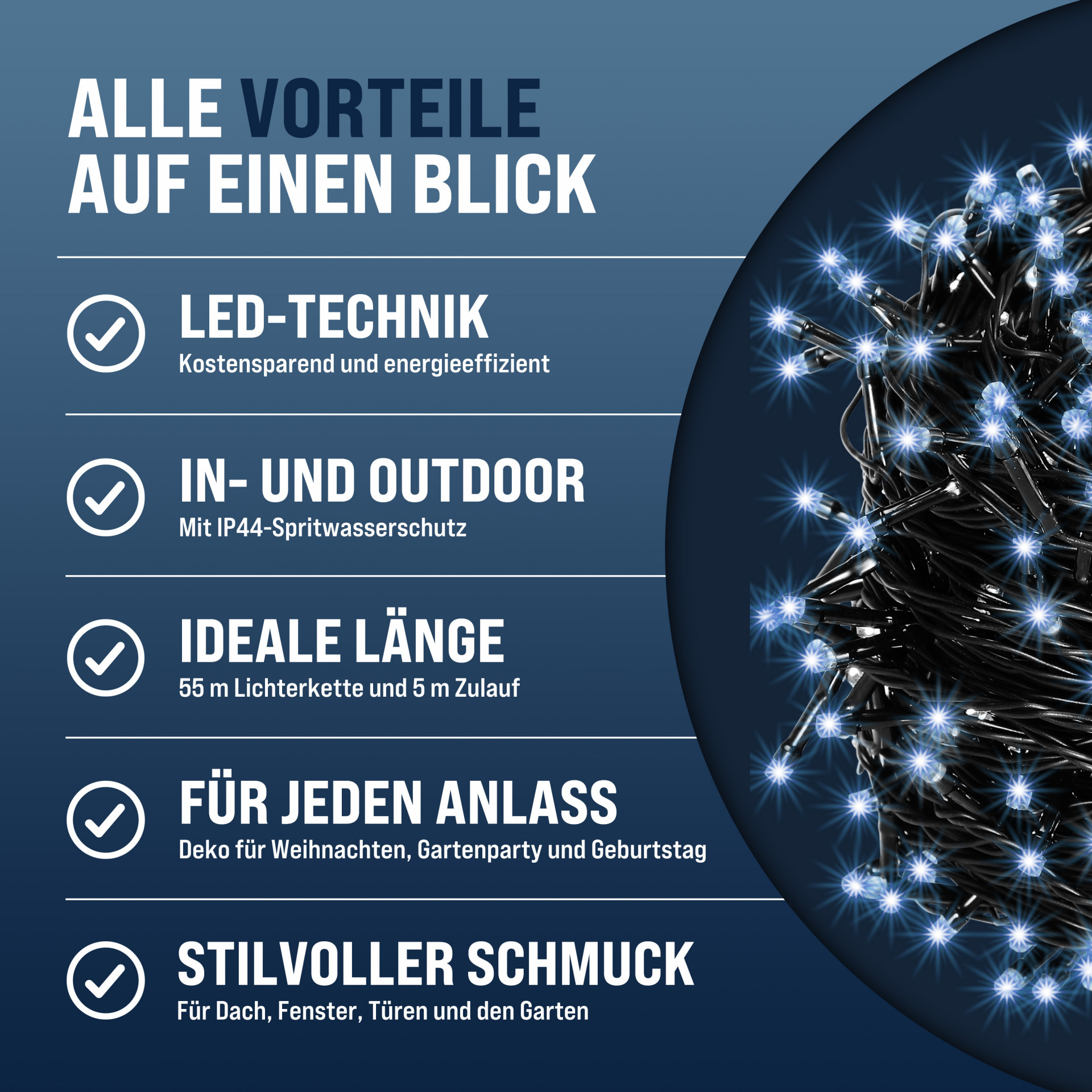 Lichterkette Weihnachten Kaltweiß 60m Fernbedienung