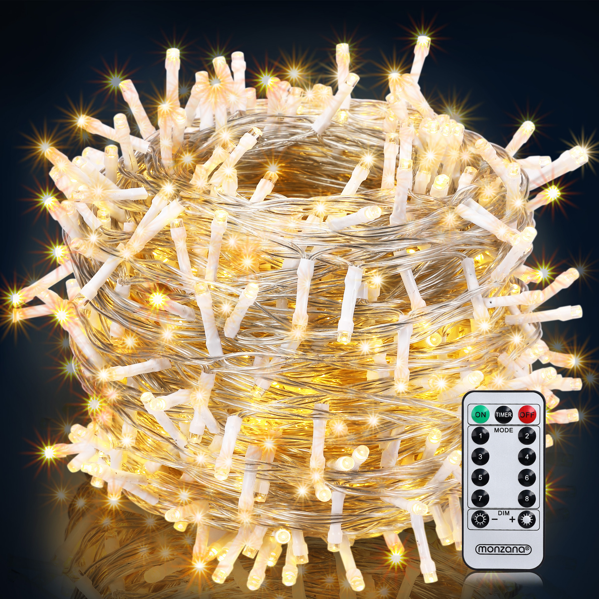 Lichterkette Weihnachten Warmweiß 40m transparent Fernbedienung