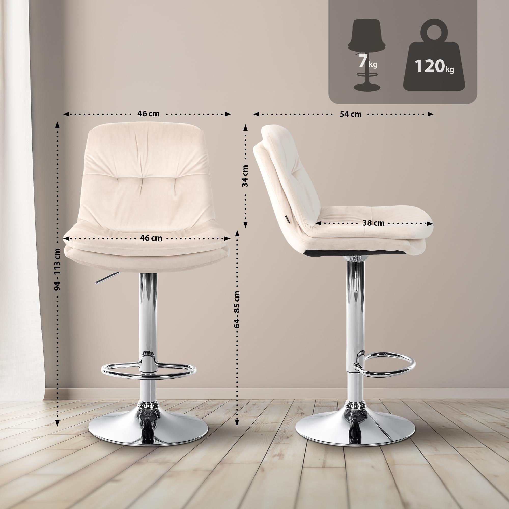 Barhocker Laurel Samt chrom, creme