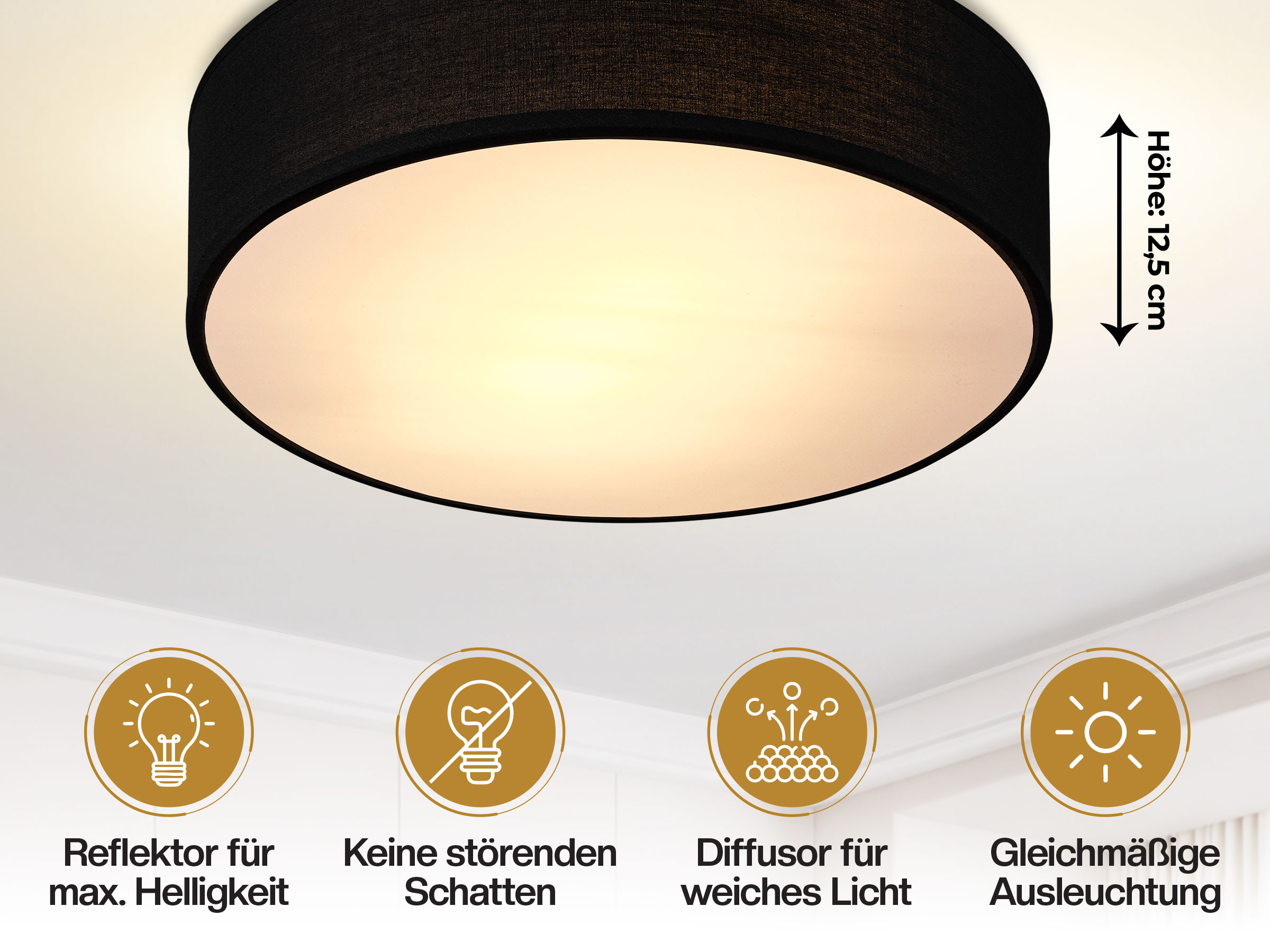 Deckenlampe Schwarz Stoff Ø30cm