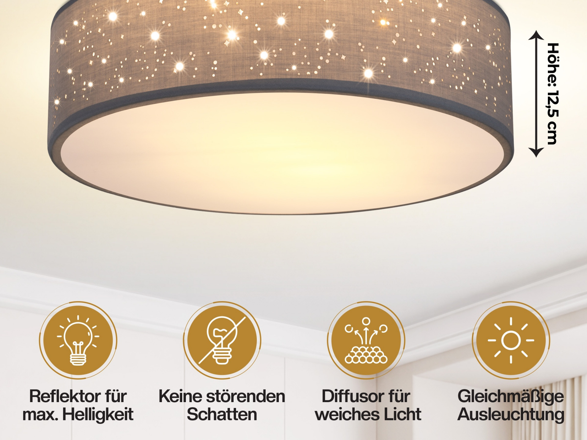 Deckenlampe Grau Stoff Ø38cm Sternenhimmel