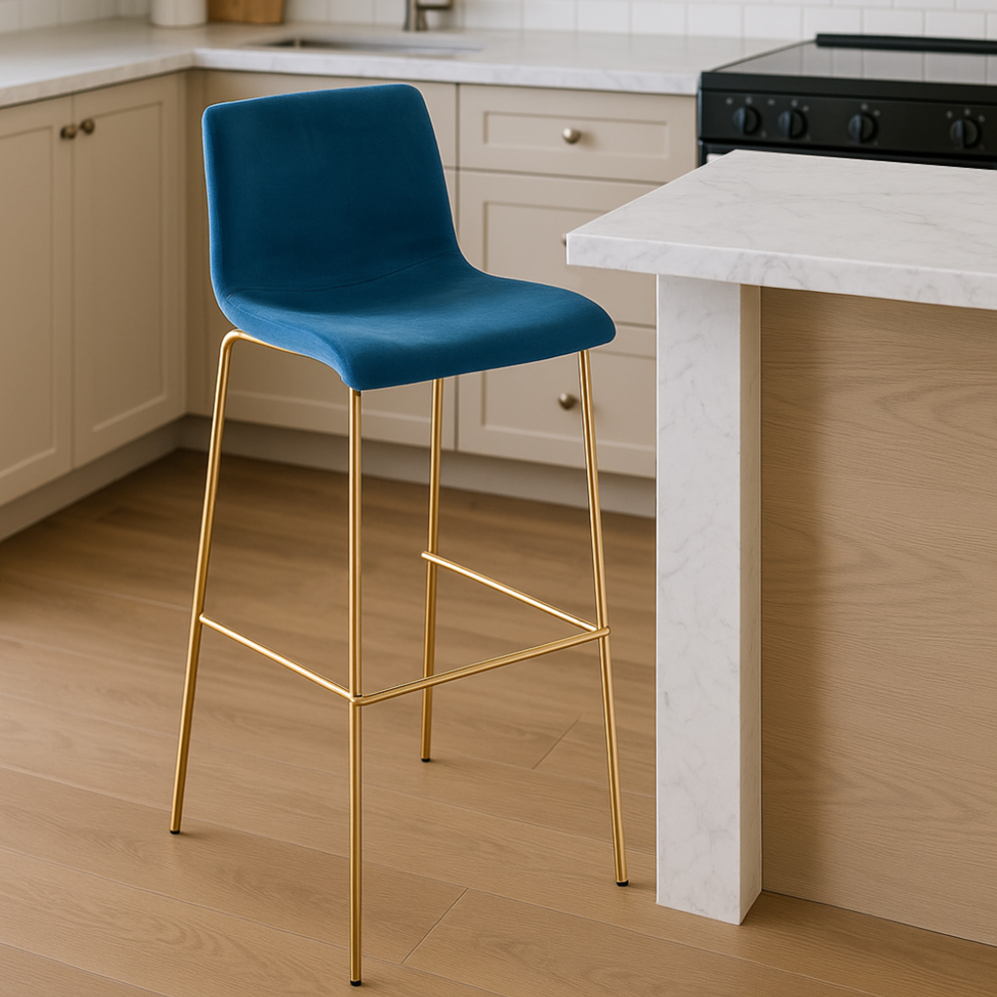 Barhocker Hoover Samt 4-Fuß Gold, blau