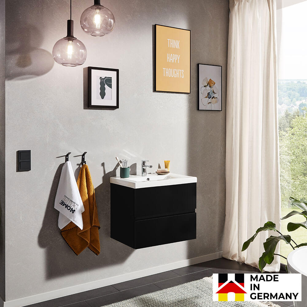 Badmöbel Komplettset WANGEROOGE DELUXE S - Schwarz Made in Germany