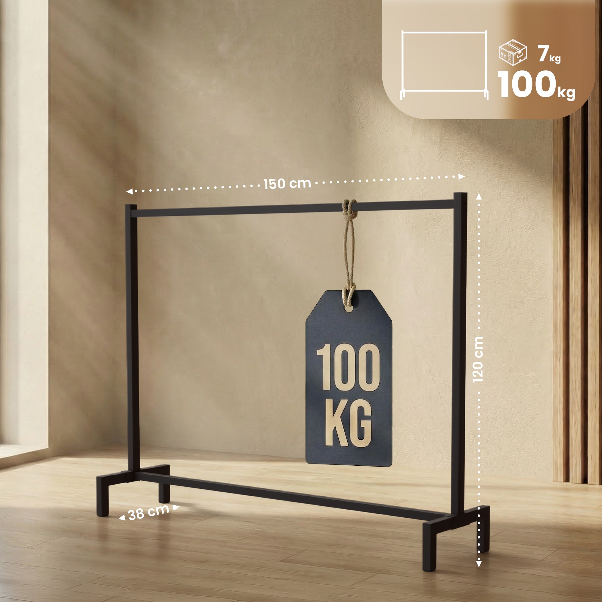 Kleiderständer Melva 150x38x120, schwarz