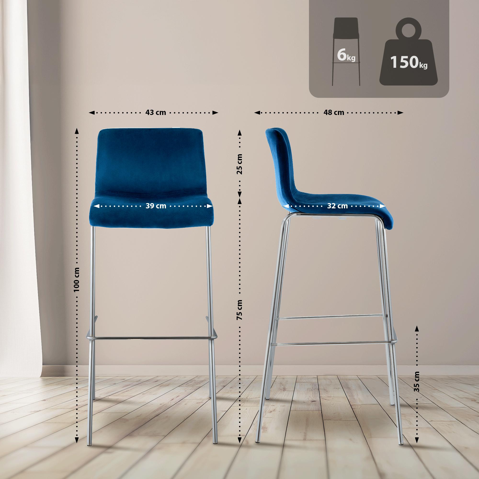 Barhocker Hoover Samt 4-Fuß Chrom, blau