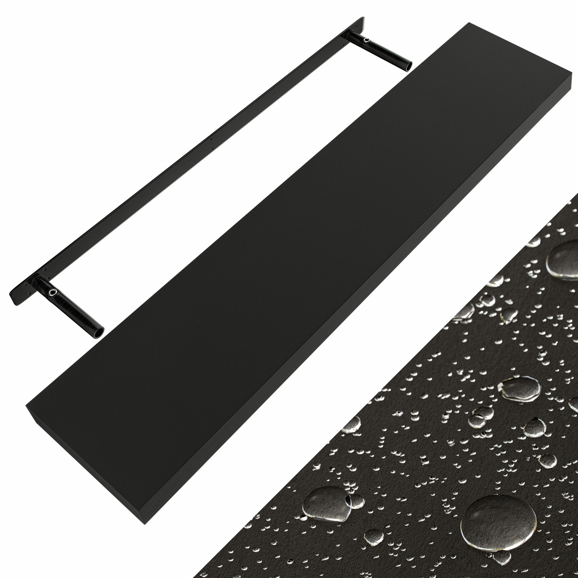 Wandregal Schweberegal 110cm Schwarz + Halterung