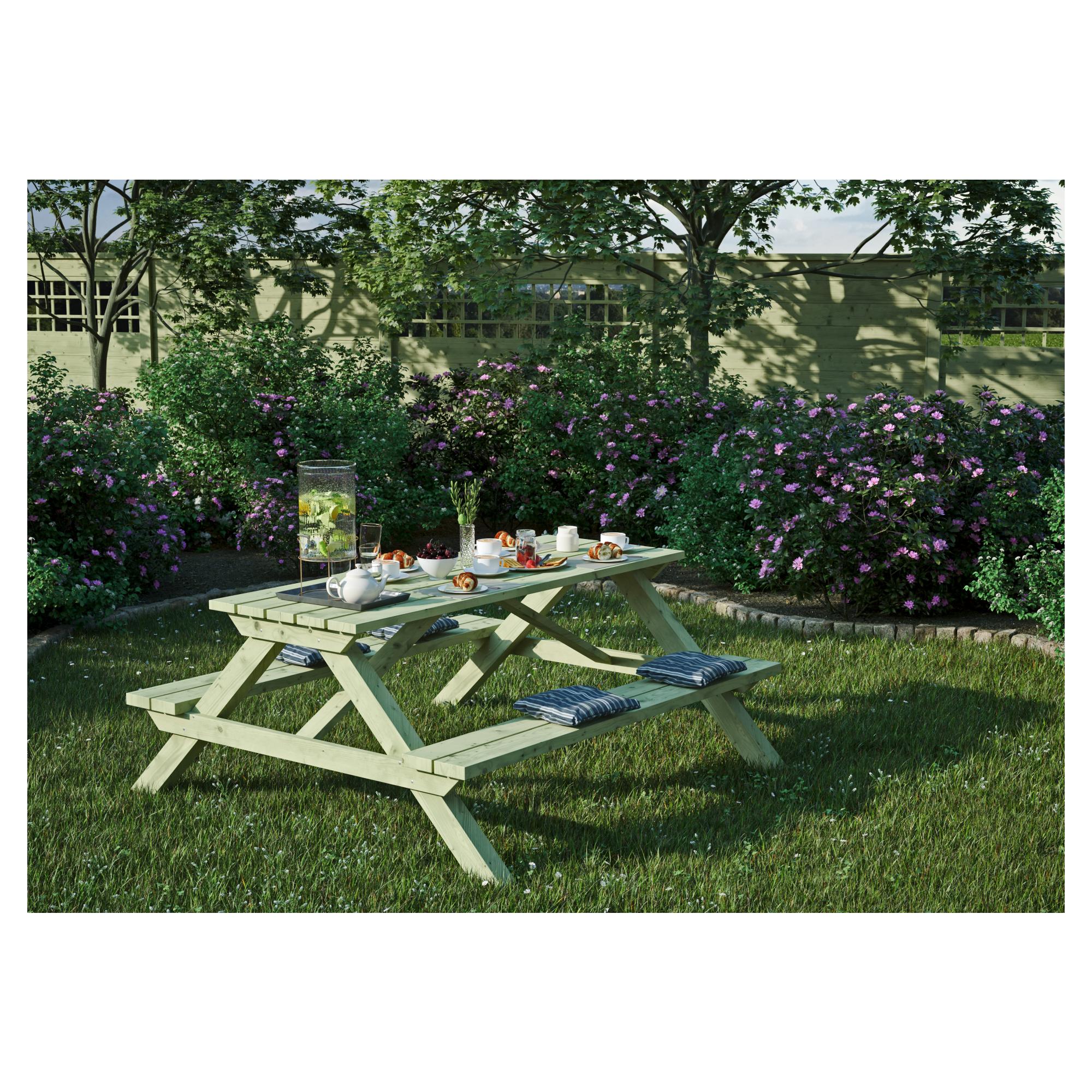ELLA Picknicktisch rechteckig, B 180 x T 170 x H 75 cm, kdi-grün, Sitzbohlen 40 mm stark, Tischbohlen ca. 30 x 120 mm stark