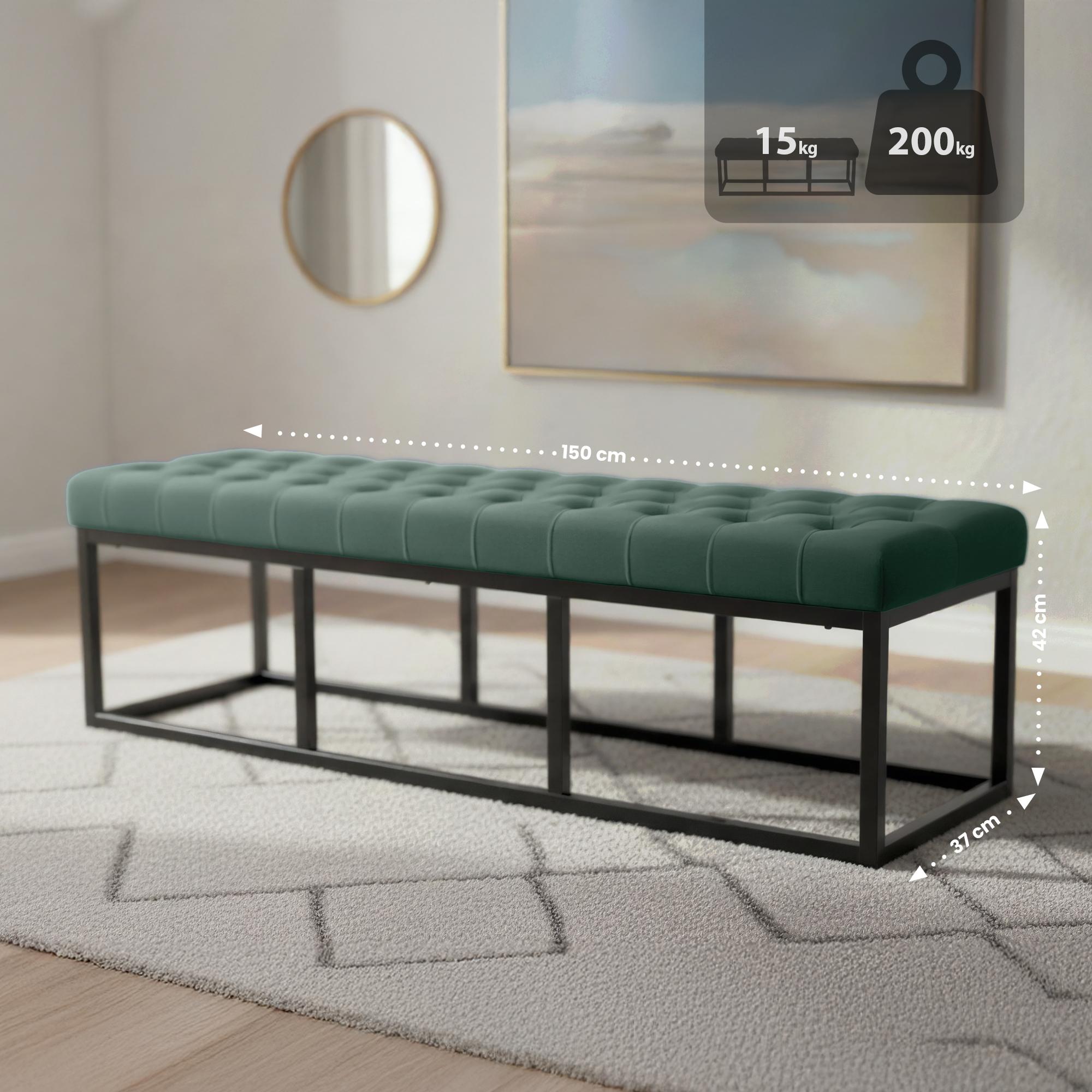 Sitzbank Polson Samt Schwarz 150 cm, grün