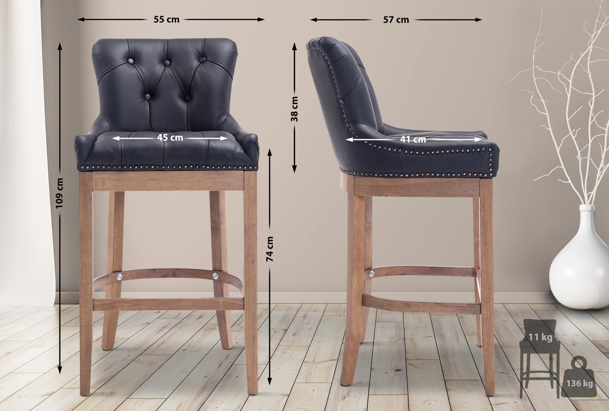 Barhocker Lakewood Echtleder, Antik-hell, schwarz