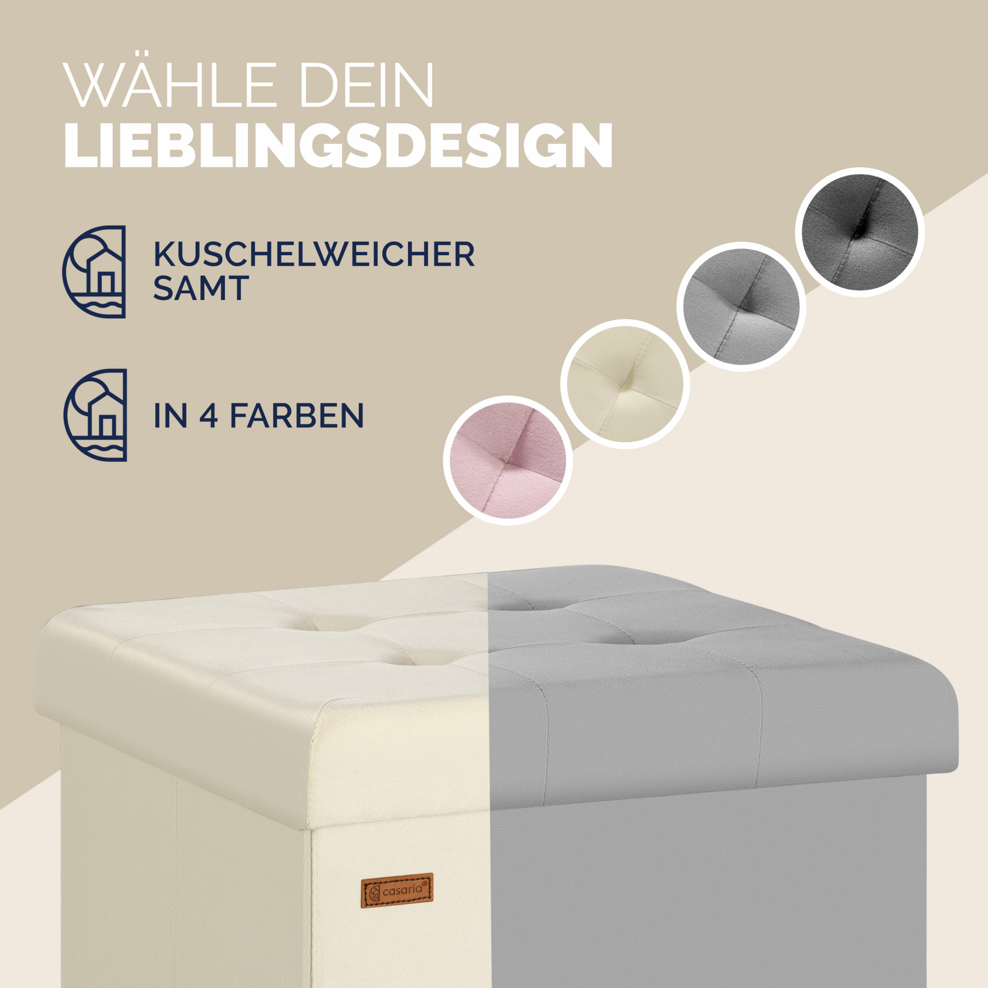 Sitzhocker Beige Samt 42x38x38cm faltbar