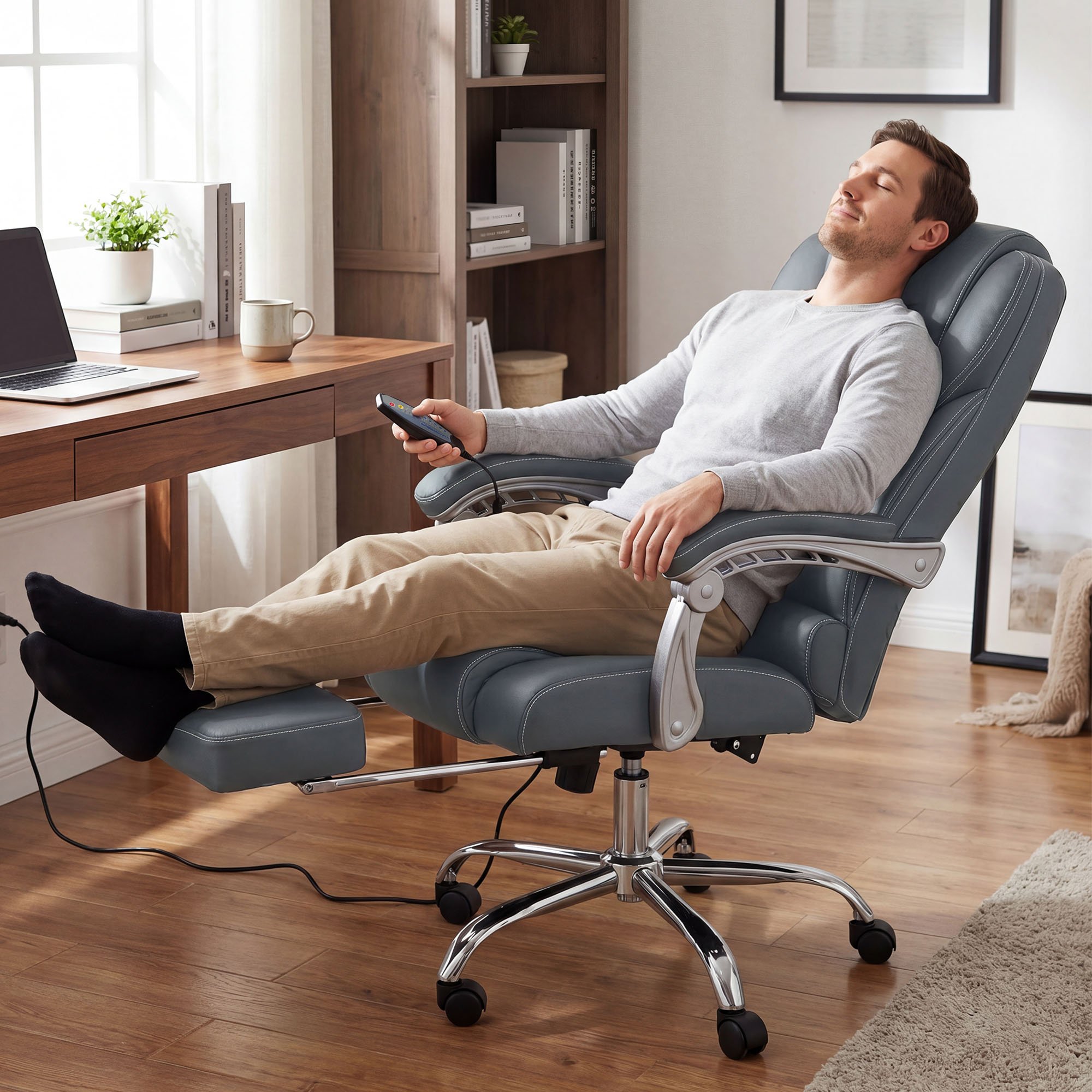 Bürostuhl Pacific Echtleder mit Massagefunktion, grau