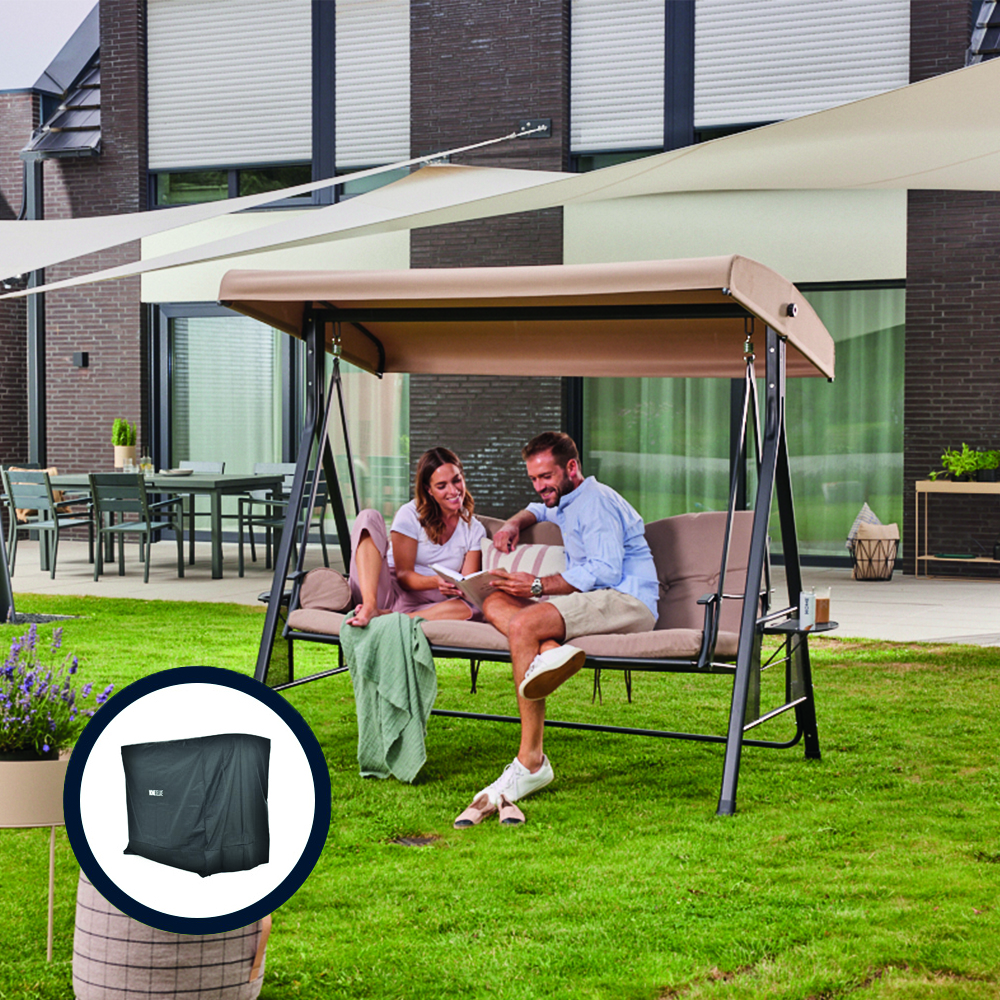Hollywoodschaukel 3-Sitzer DESCANSO - 115 x 198 cm Beige mit Abdeckung