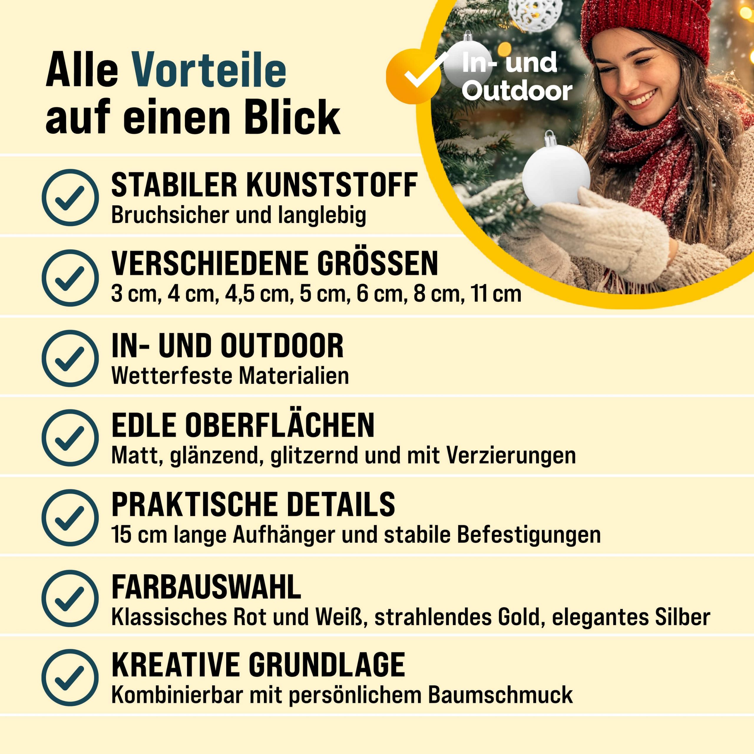 Weihnachtskugeln Weiß 100-tlg in matt, glänzend + glitzernd