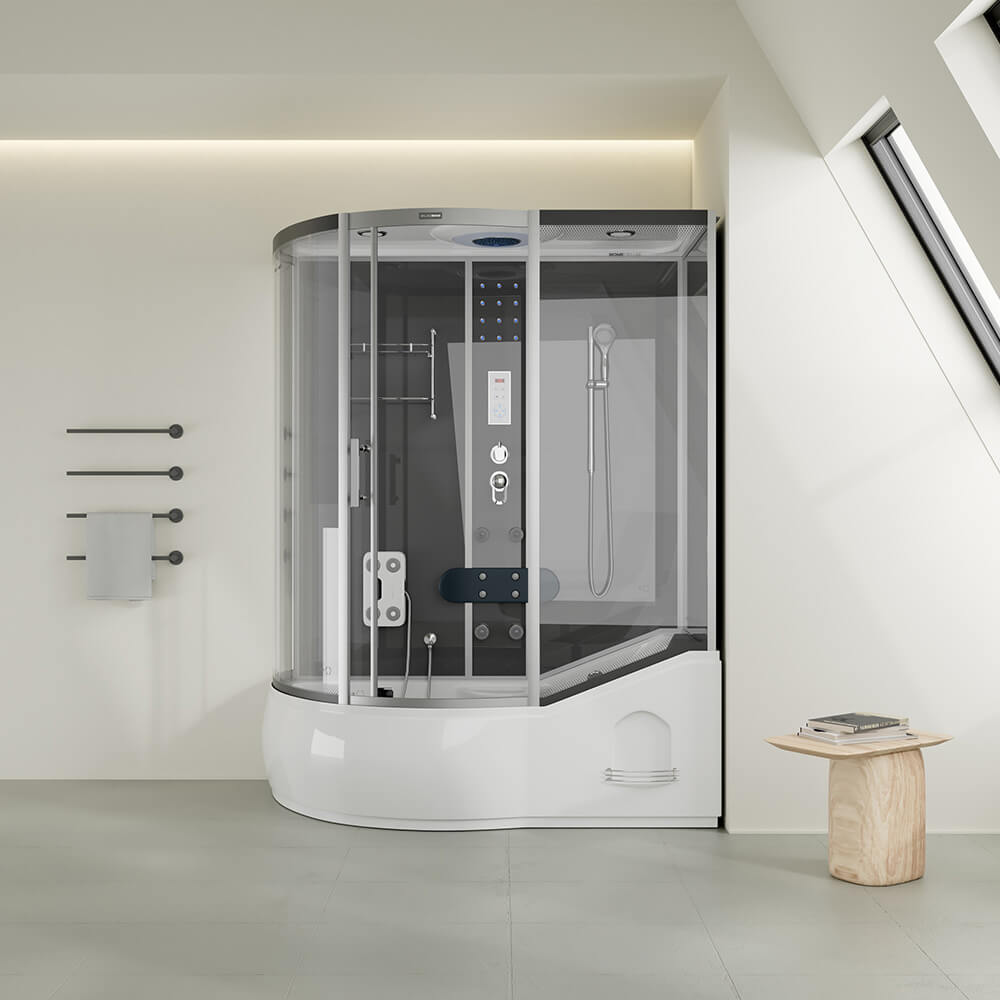 Duschkabine mit Badewanne ALLIN 2IN1 - 170 x 90 Schwarz Links