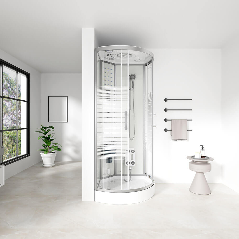 Dampfdusche mit Wasserfall und Dampfsauna WHITE PEARL - 100 x 100 cm