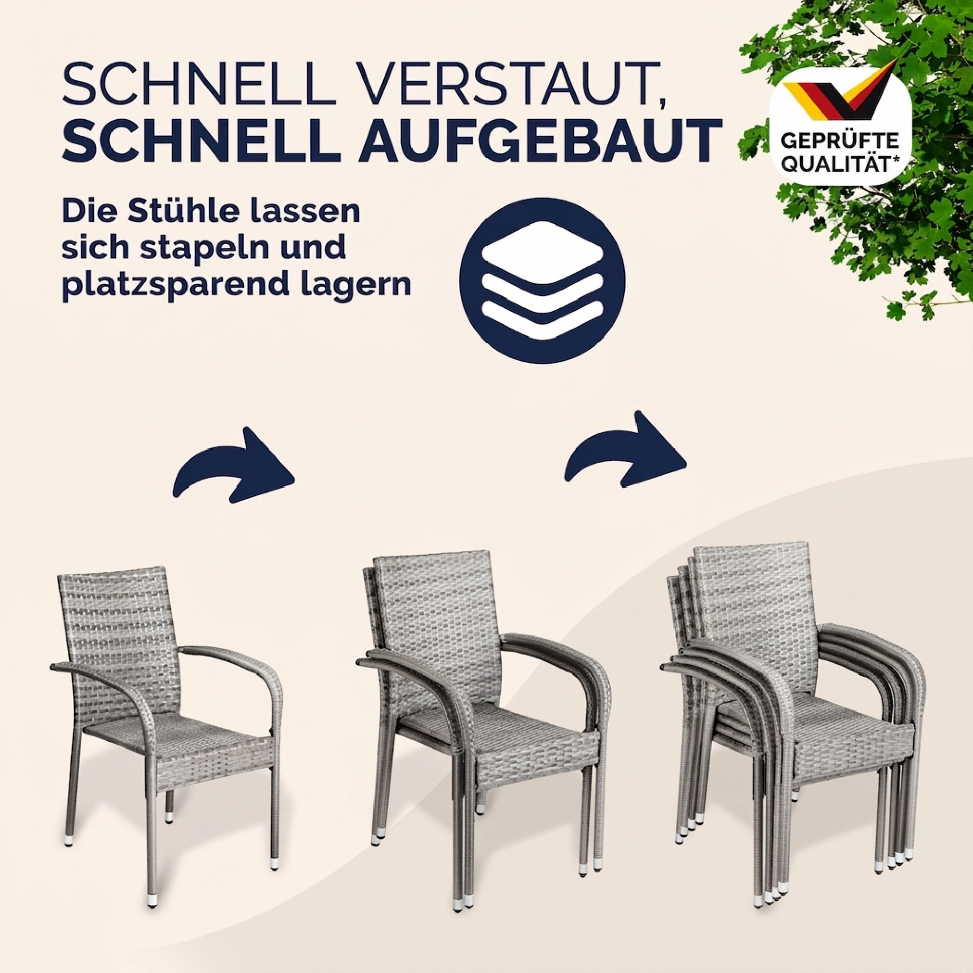 Polyrattan Stapelstuhl Comfort 4er-Set Grau