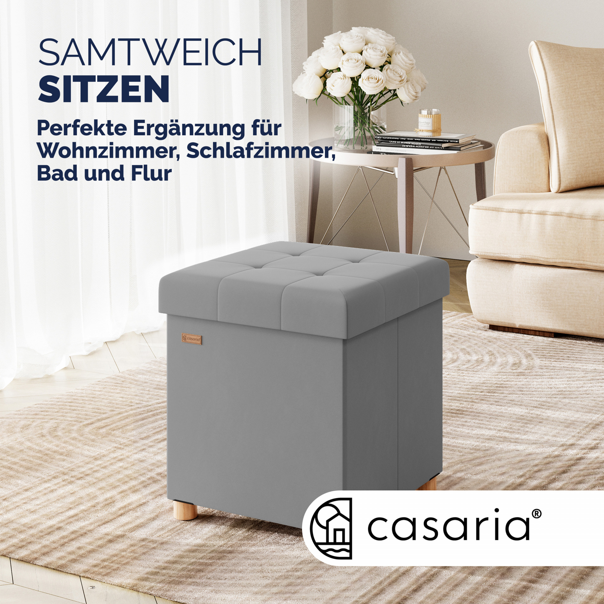 Sitzhocker Grau Samt 42x38x38cm faltbar