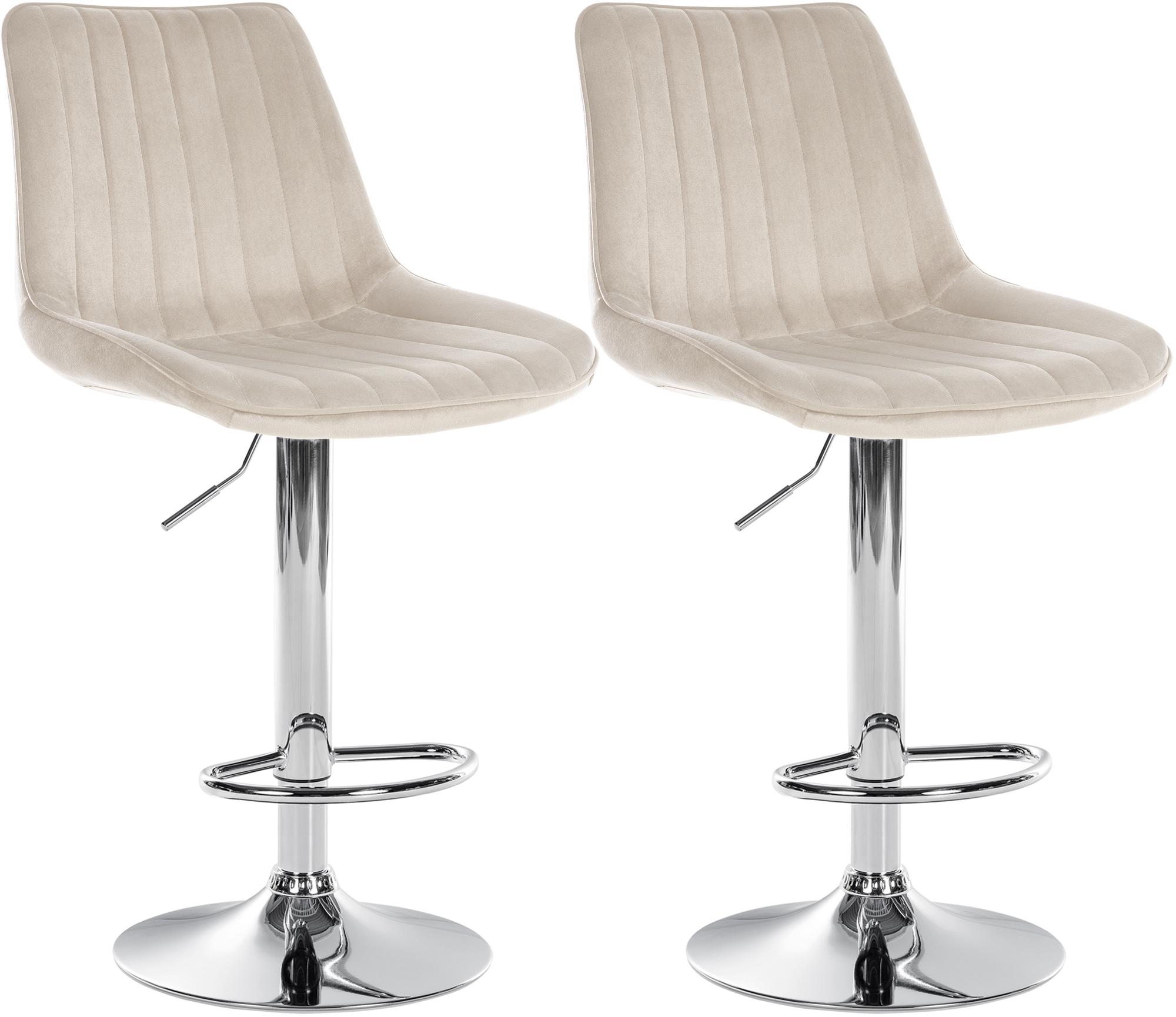 2er Set Barhocker Toni Samt chrom, creme