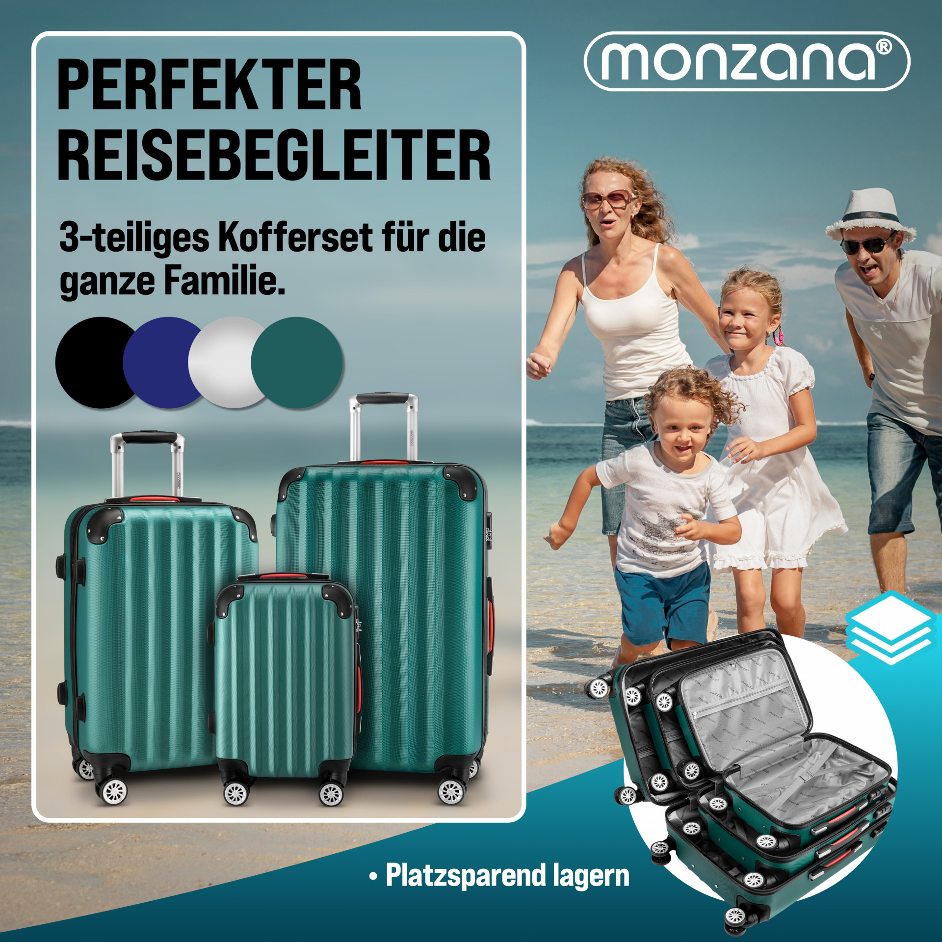 Hartschalenkoffer Set 3-tlg mit Zubehör Rollen 360º Grün ABS