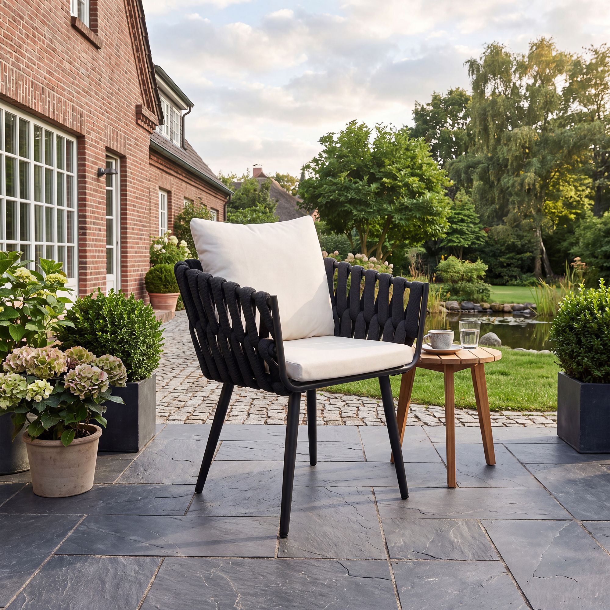 Gartenstuhl Lombardia Anthrazit mit Sitzkissen, creme