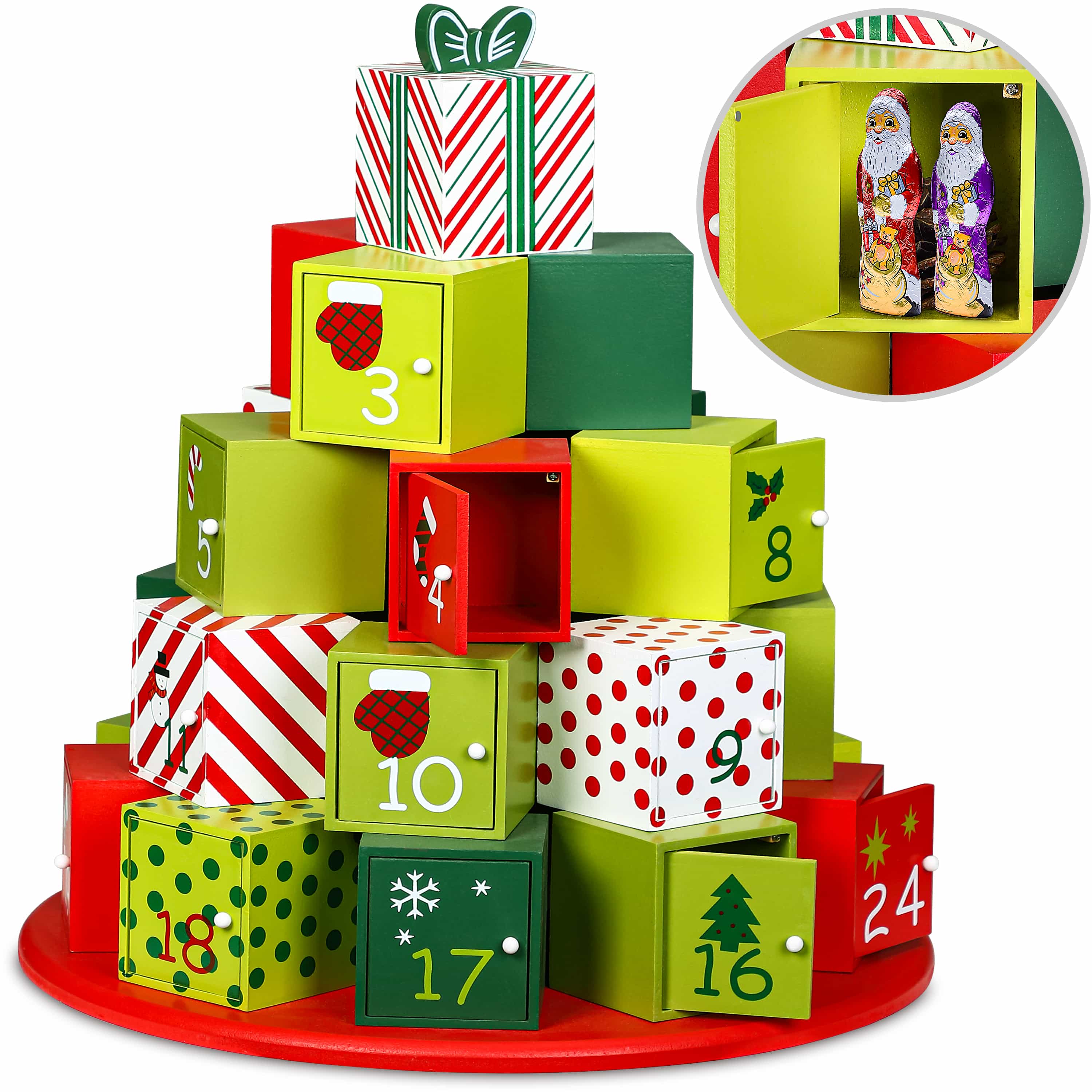 Adventskalender Geschenkpyramide XL Holz Bunt