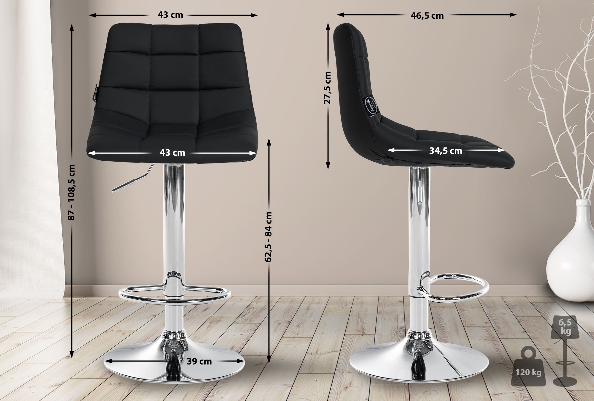 2er Set Barhocker Jerry Kunstleder chrom, schwarz